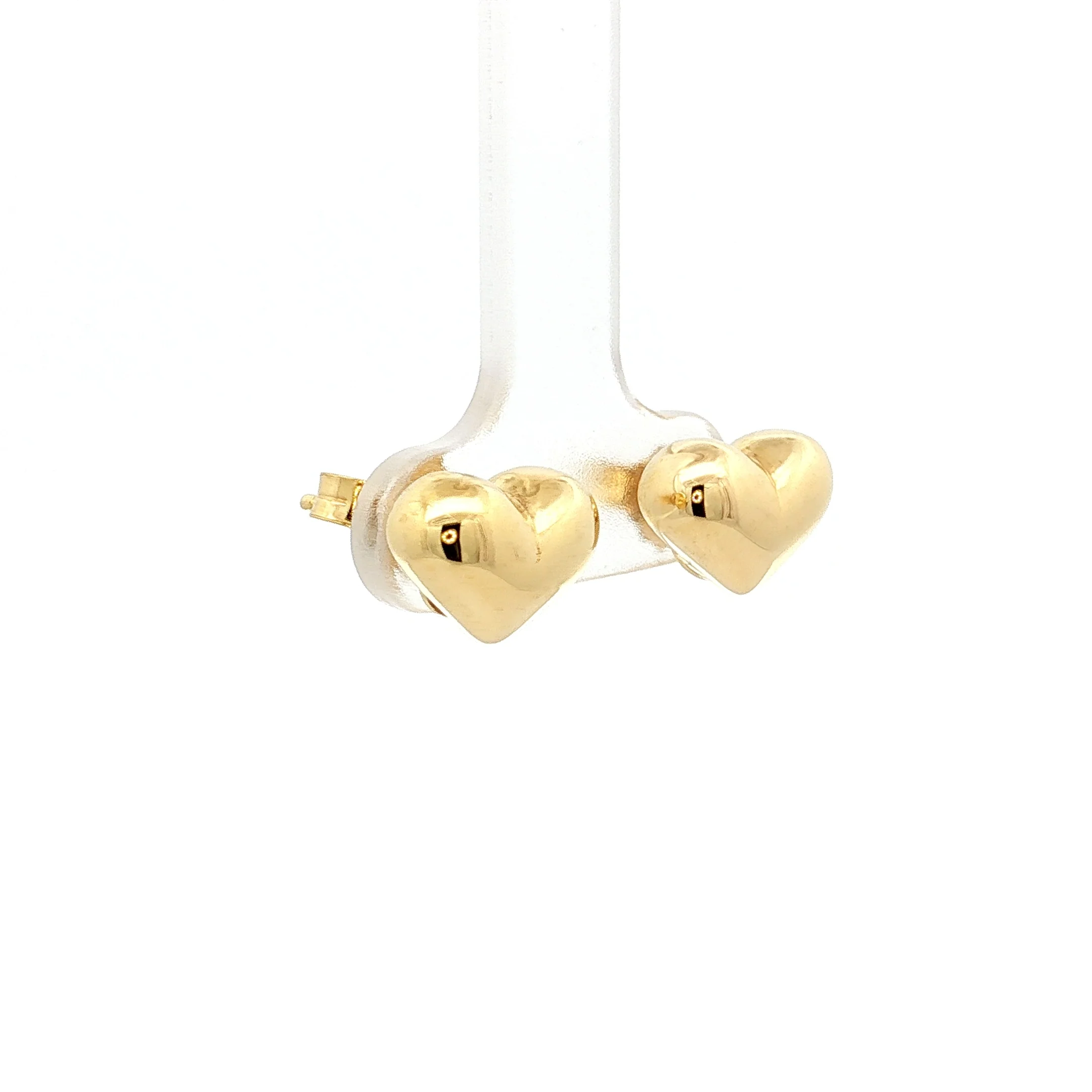 Puffy Heart Shaped Stud Earrings in 14k Yellow Gold - Image 3