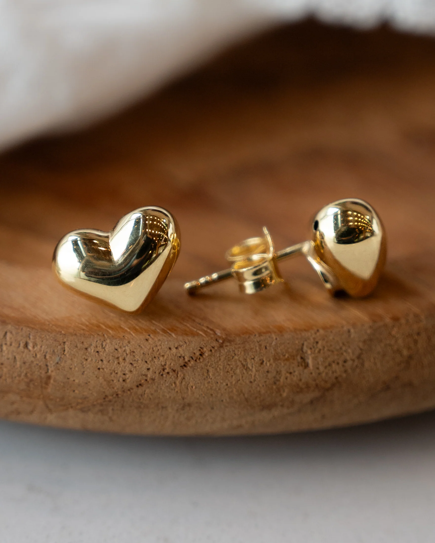 Puffy Heart Shaped Stud Earrings in 14k Yellow Gold - Image 5
