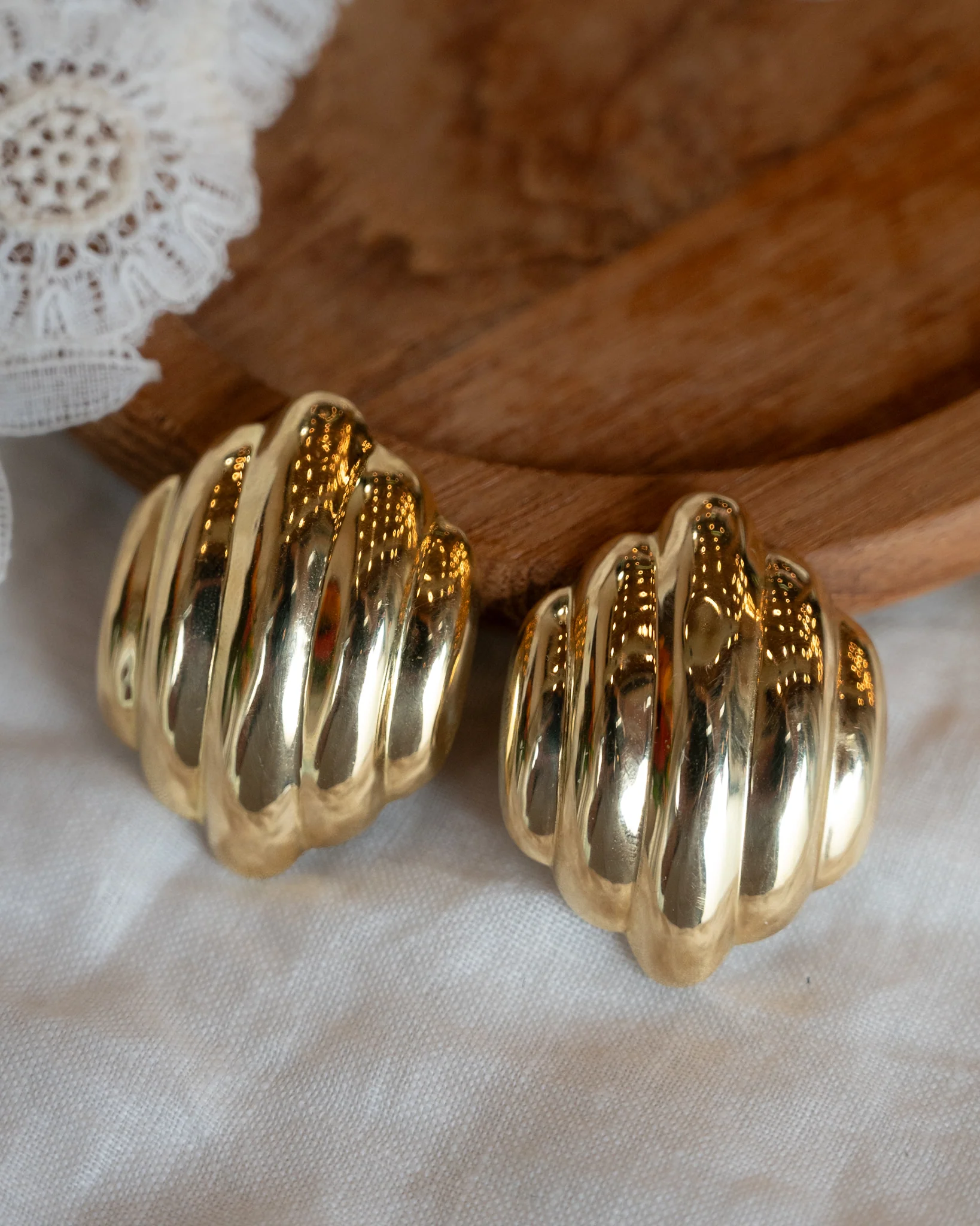 Puffy Hexagon Stud Earrings in 14k Yellow Gold - Image 4