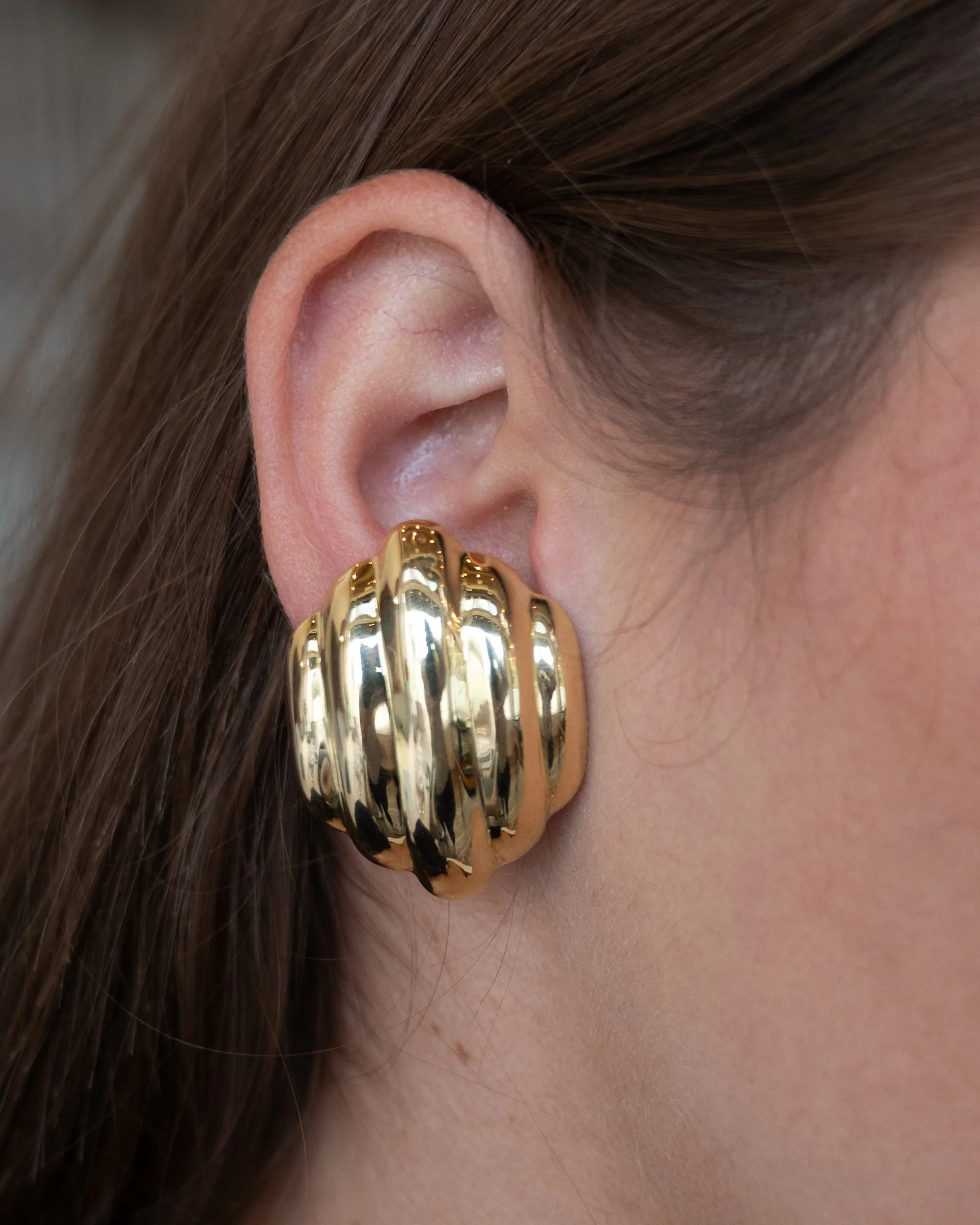 Puffy Hexagon Stud Earrings in 14k Yellow Gold - Image 5