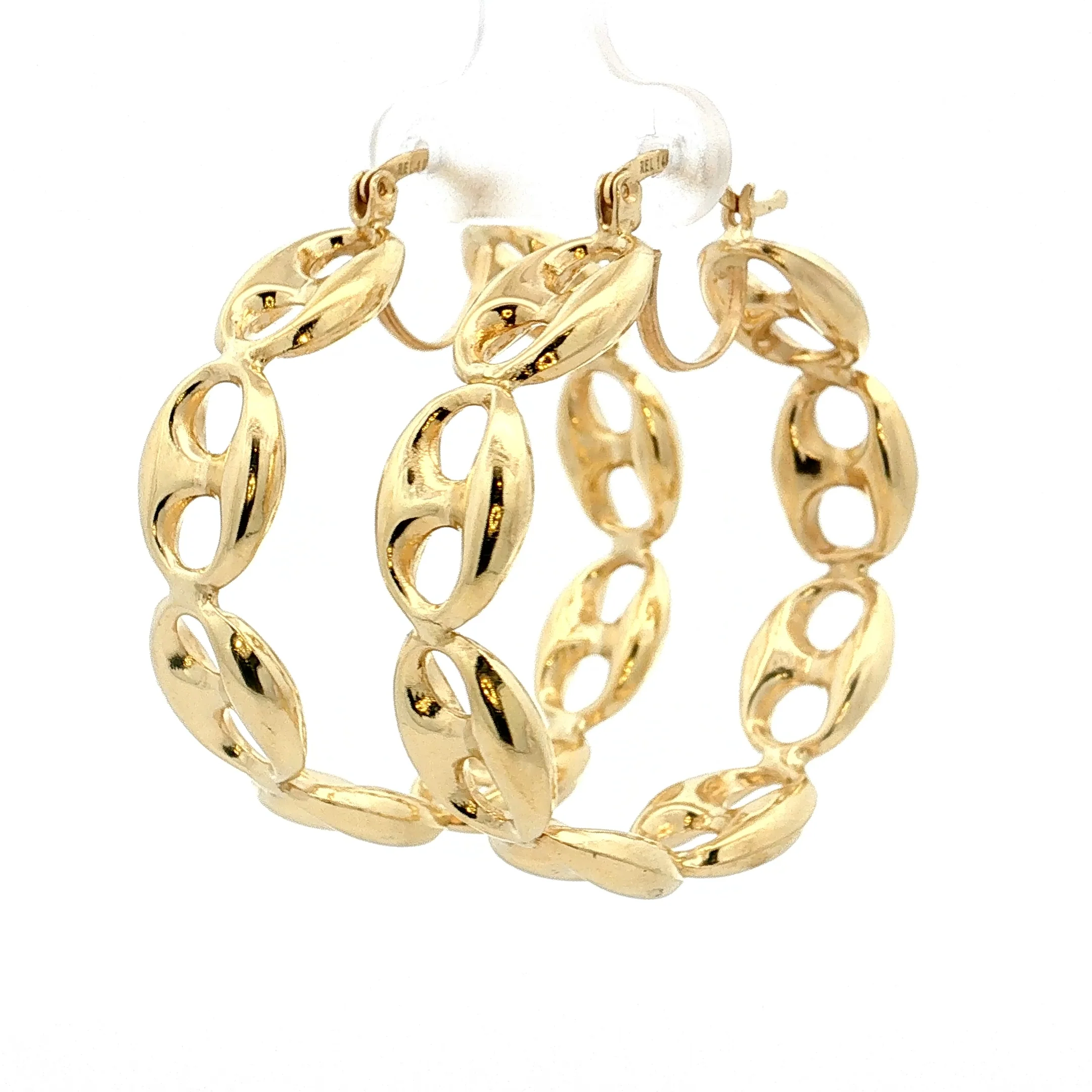 Puffy Mariner Link Hoop Earrings 14k Yellow Gold - Image 2