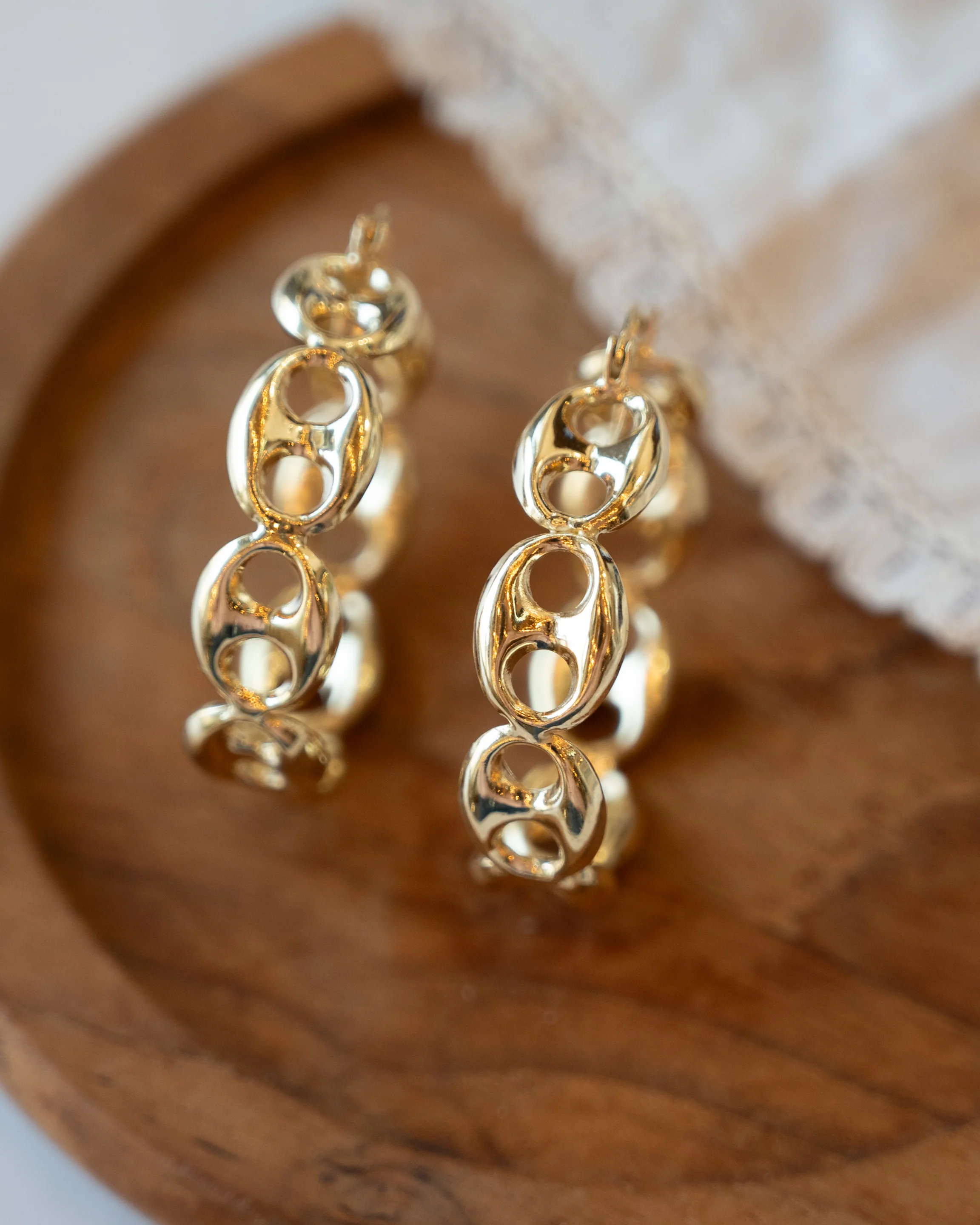 Puffy Mariner Link Hoop Earrings 14k Yellow Gold - Image 4
