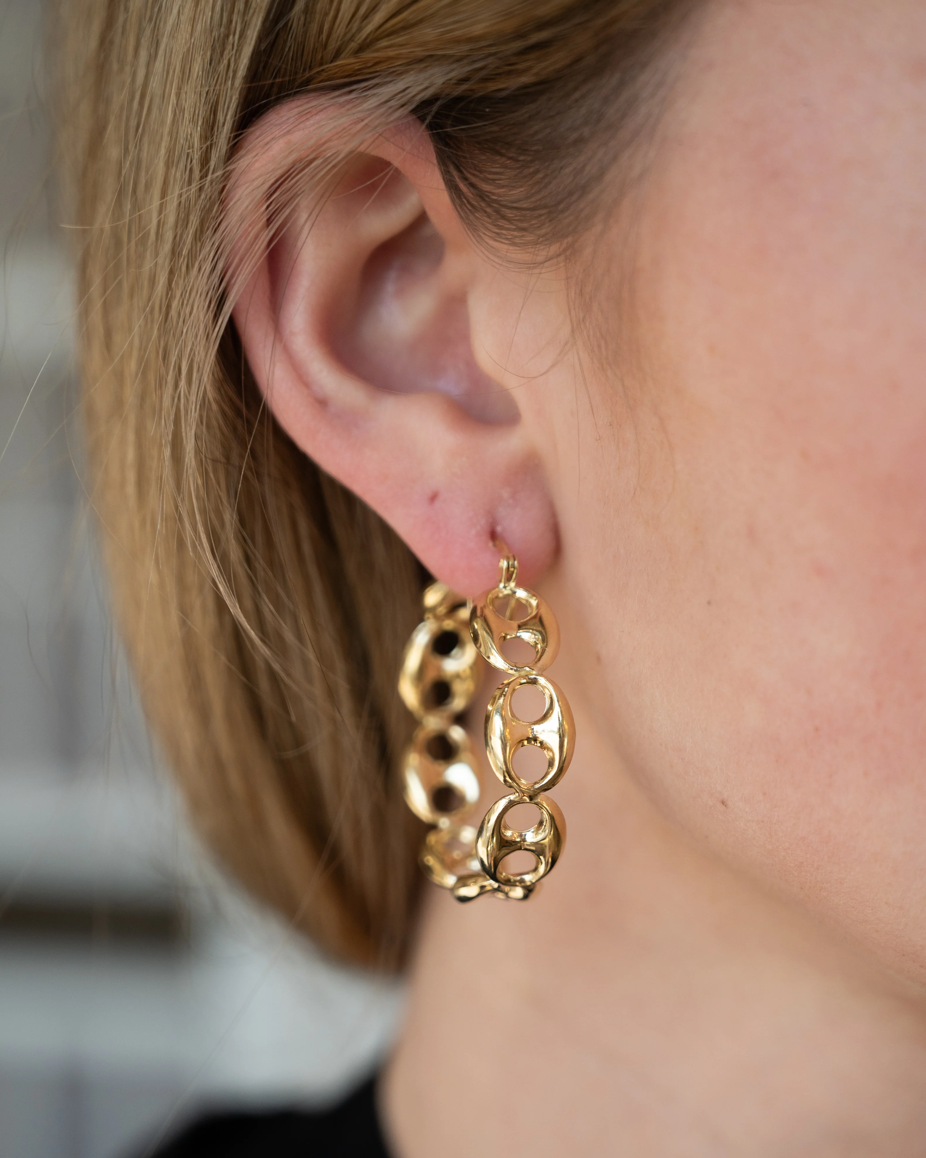 Puffy Mariner Link Hoop Earrings 14k Yellow Gold - Image 5