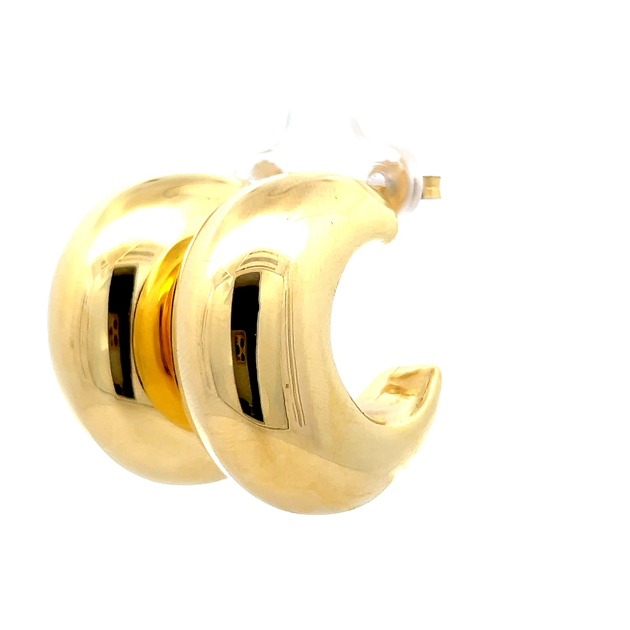 Puffy Moon Shaped Hoop Earrings in 14k Yellow Gold - Image 2