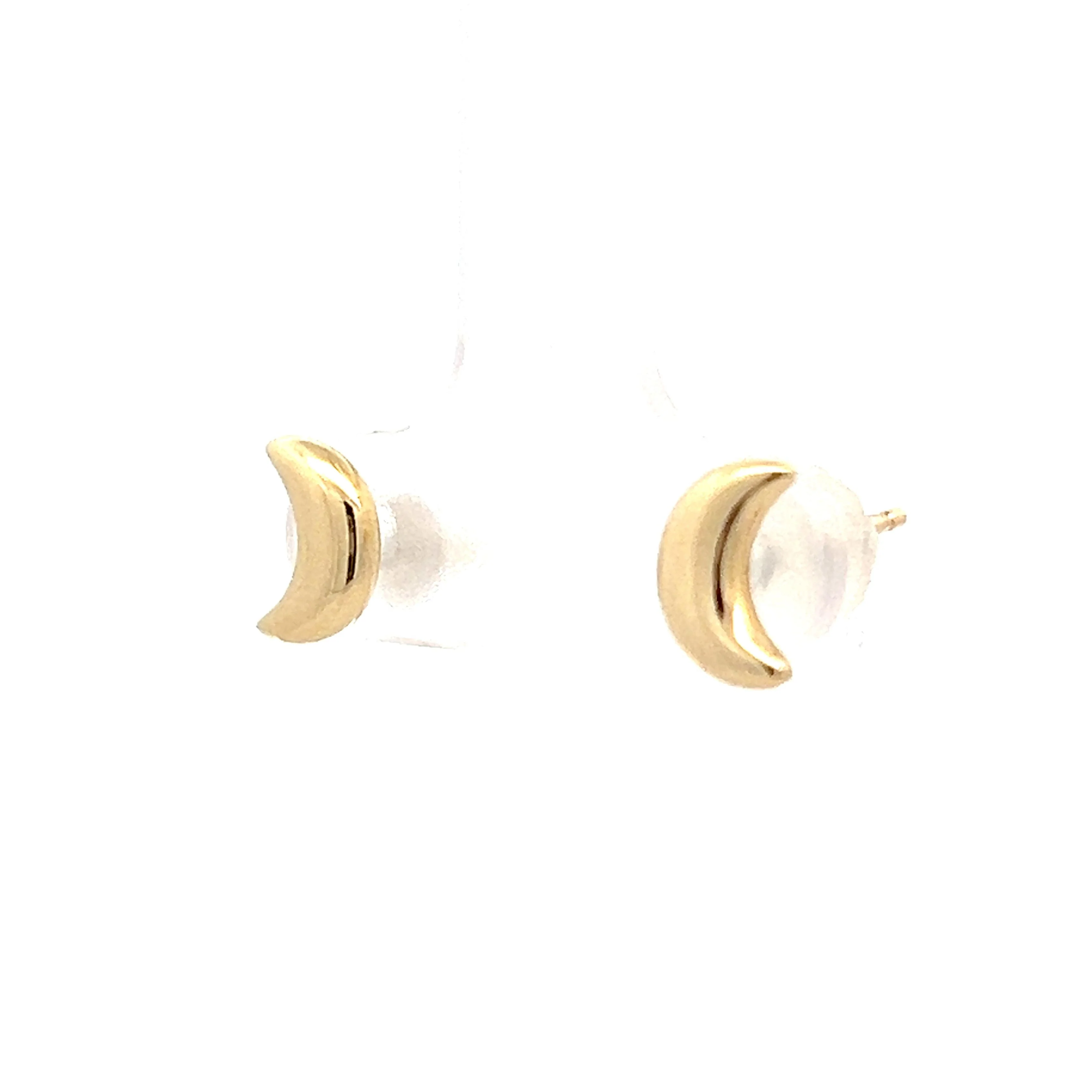 Puffy Moon Stud Earrings in 14k Yellow Gold - Image 2
