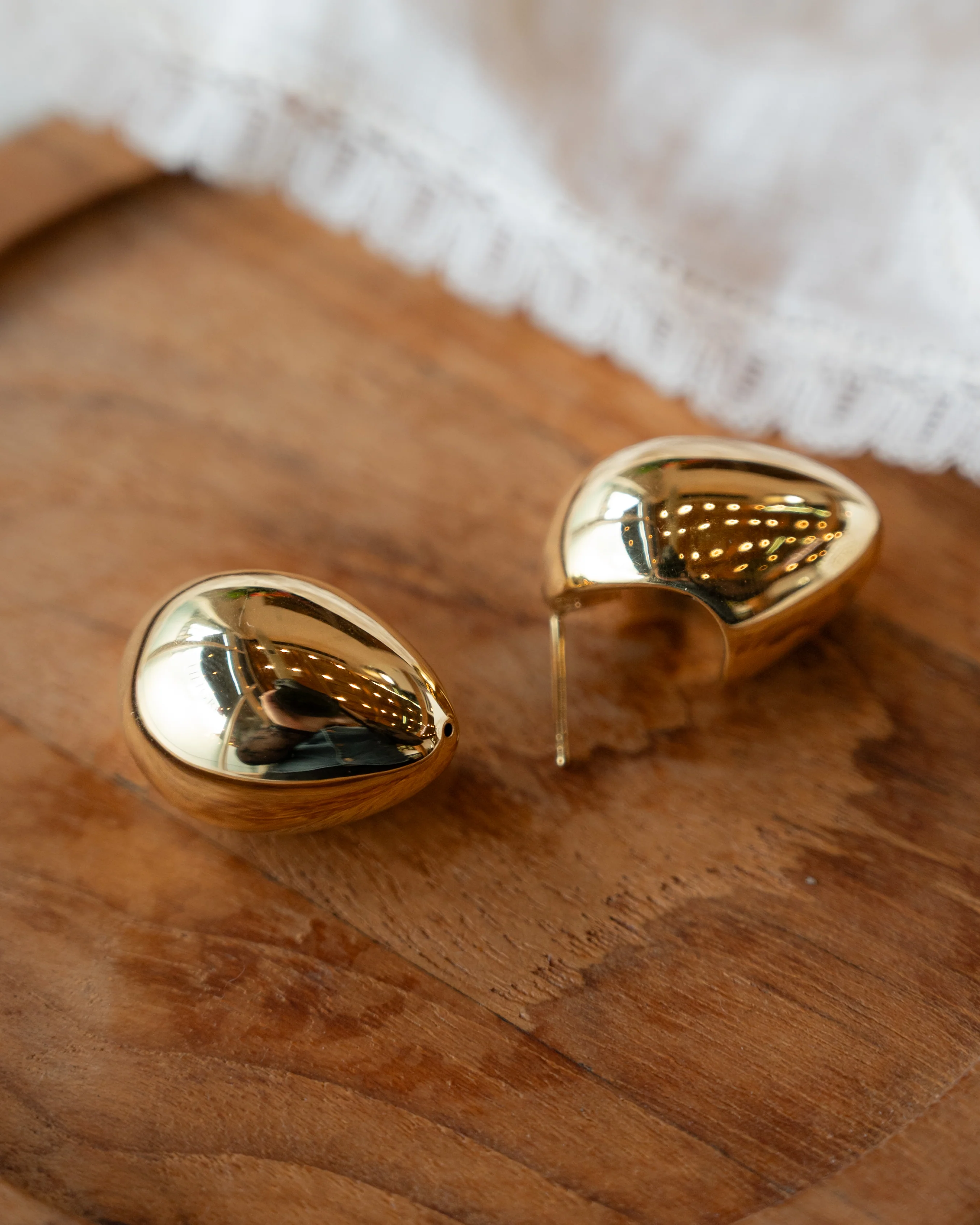 Puffy Pear Shaped Stud Earrings in 14k Yellow Gold - Image 4