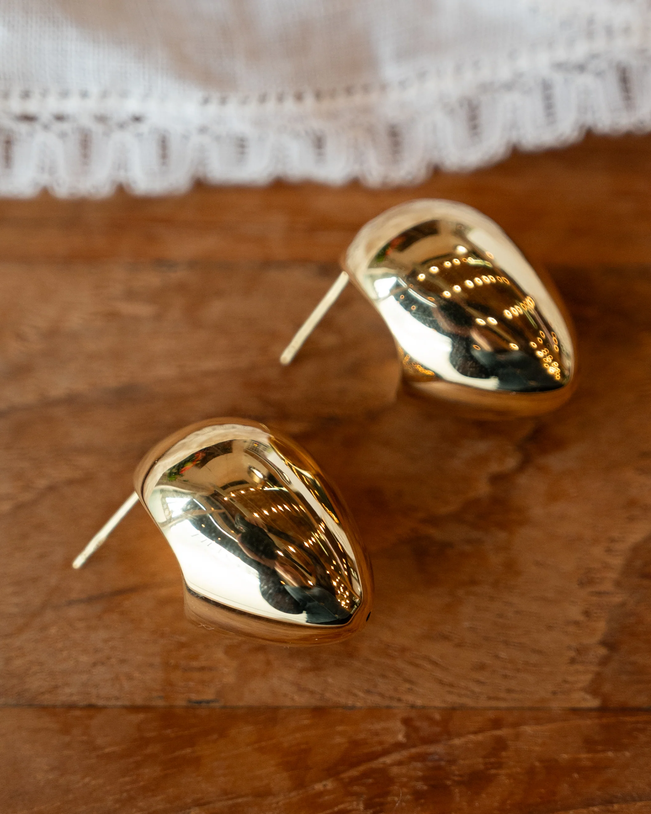 Puffy Pear Shaped Stud Earrings in 14k Yellow Gold - Image 5