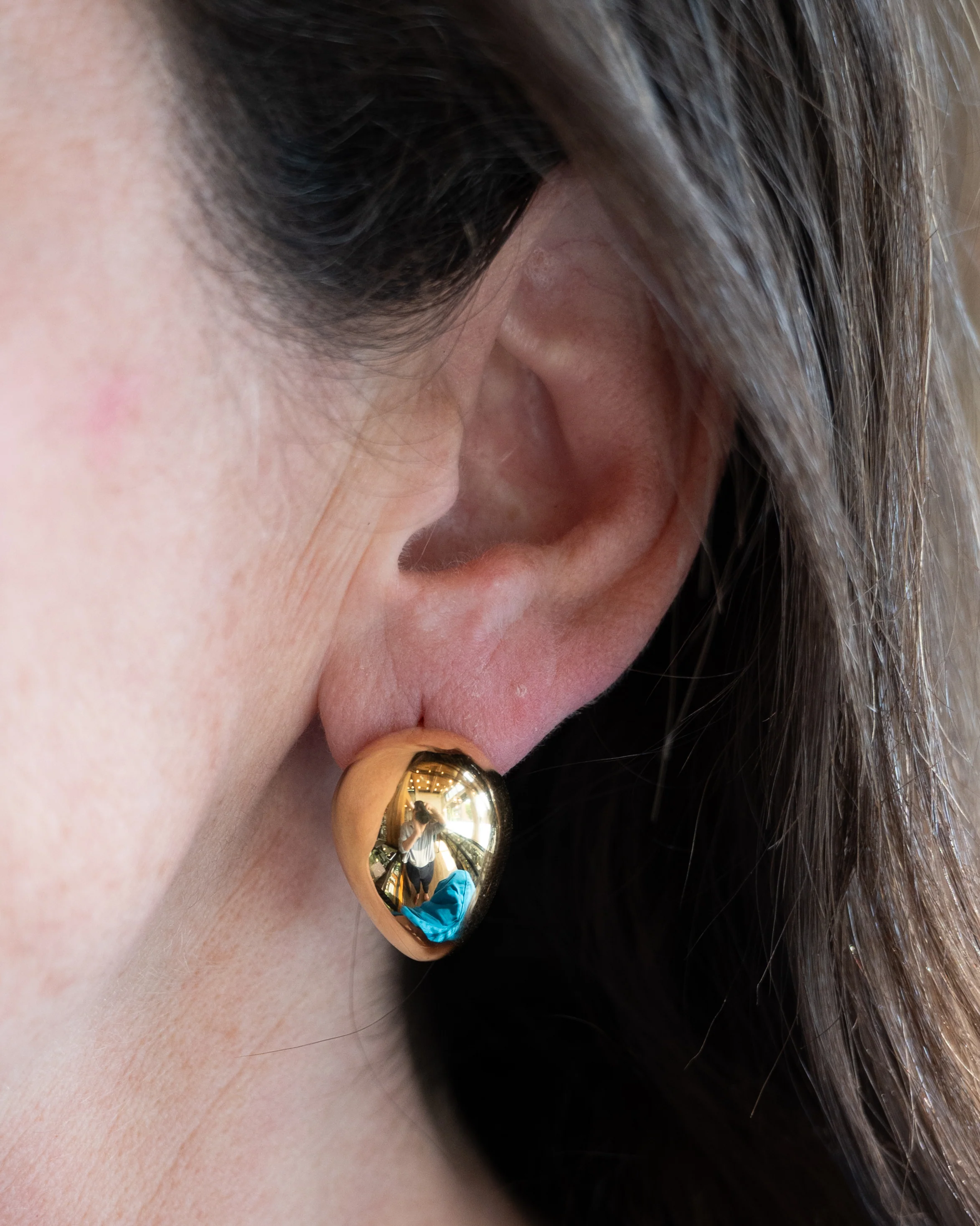 Puffy Pear Shaped Stud Earrings in 14k Yellow Gold - Image 6