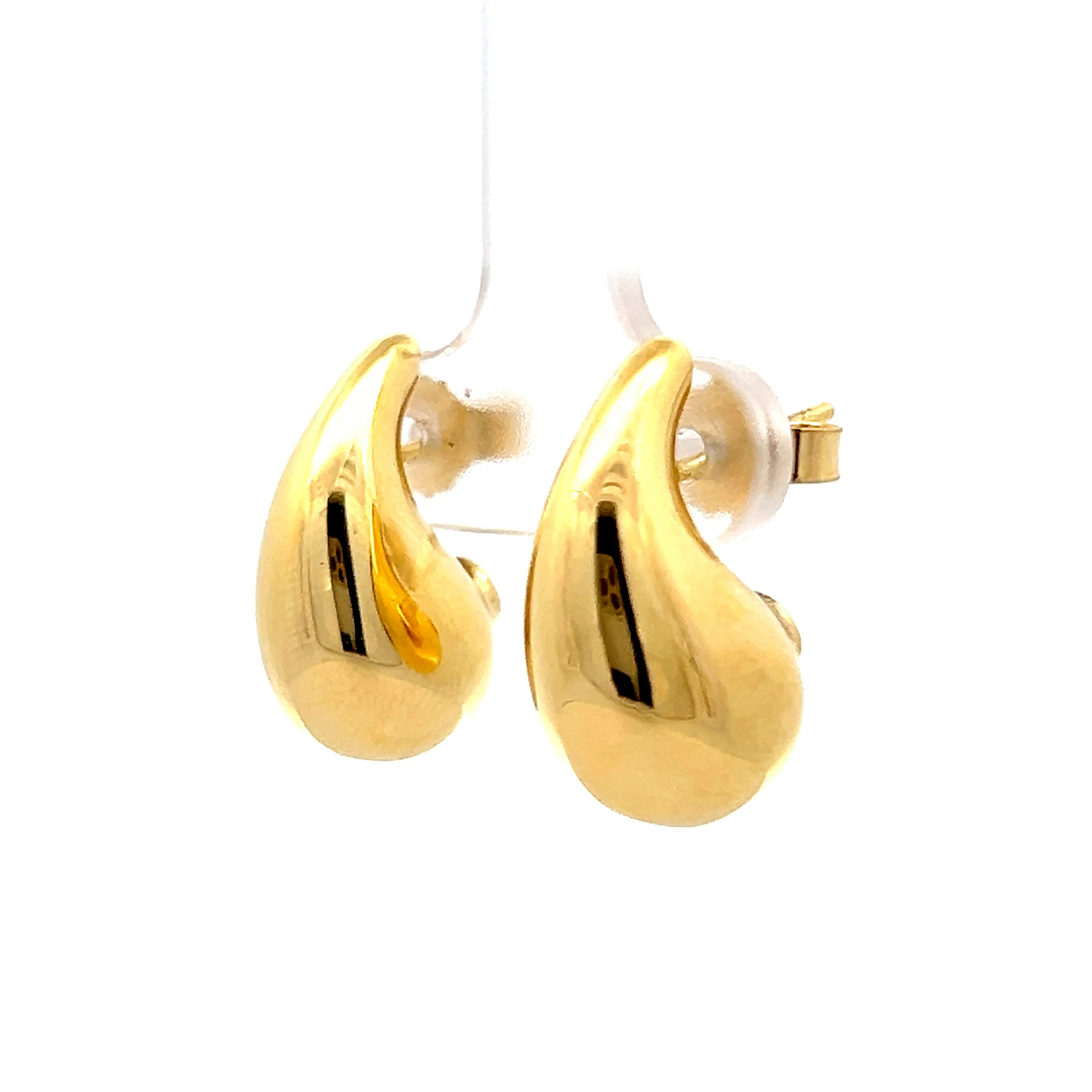Puffy Raindrop Stud Earrings in 14k Yellow Gold - Image 2