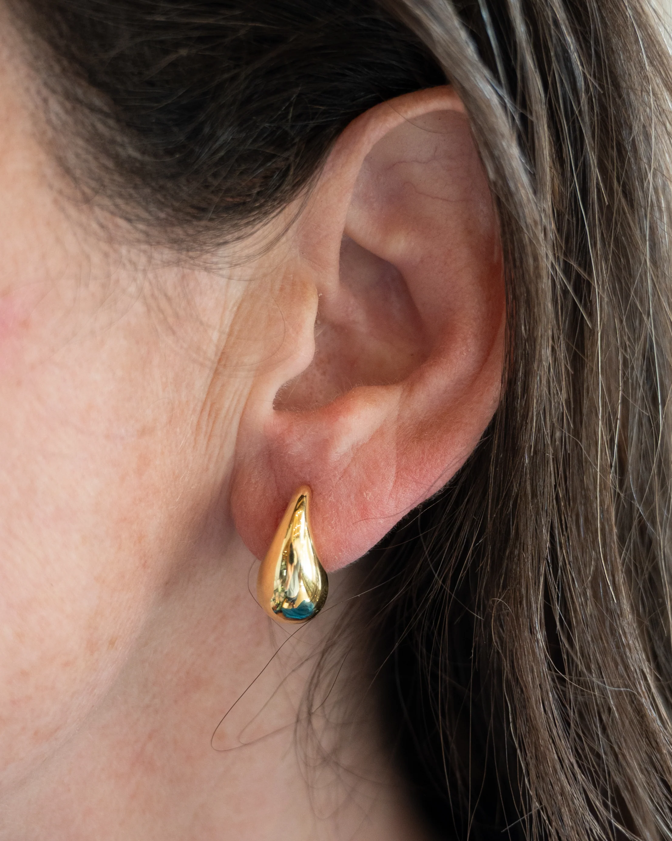 Puffy Raindrop Stud Earrings in 14k Yellow Gold - Image 6