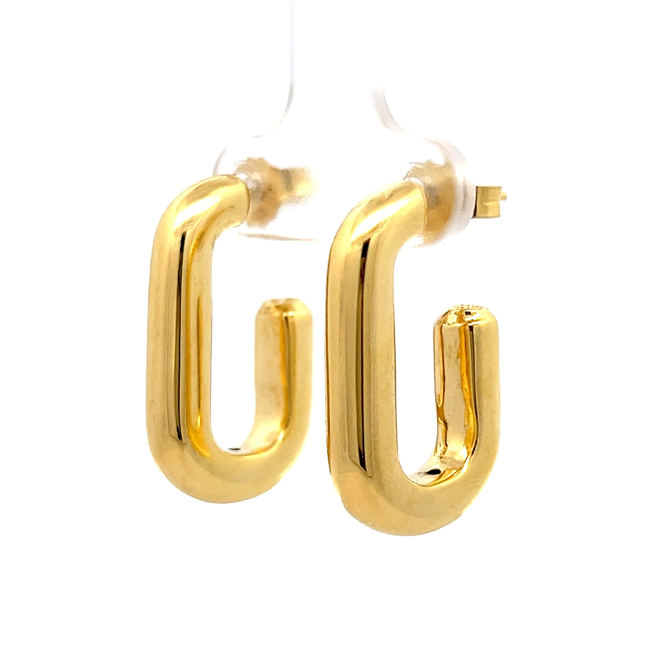 Puffy Rectangular Hoop Earrings in 14k Yellow Gold - Image 2