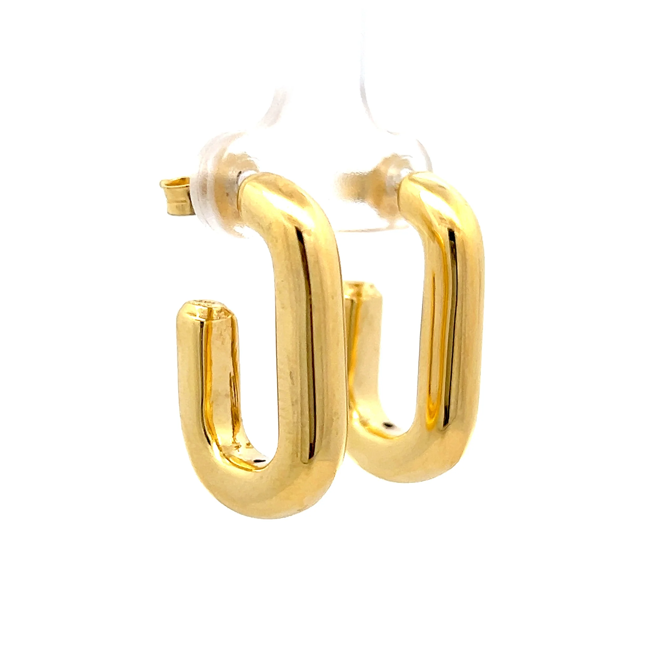 Puffy Rectangular Hoop Earrings in 14k Yellow Gold - Image 3