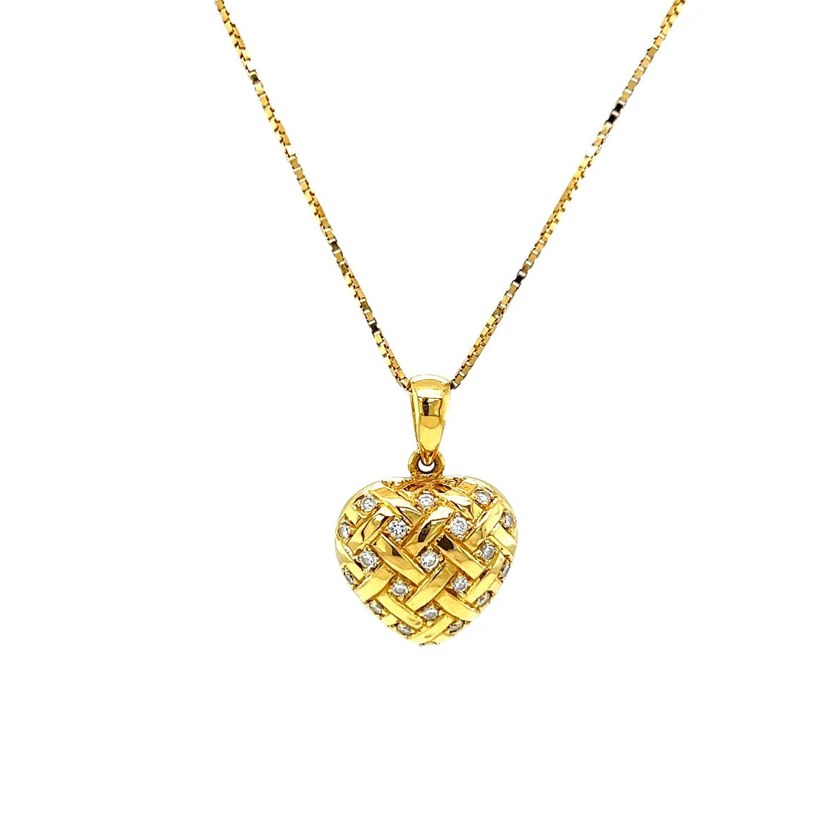 Puffy Woven Diamond Heart Pendant in 18k Yellow Gold - Image 3