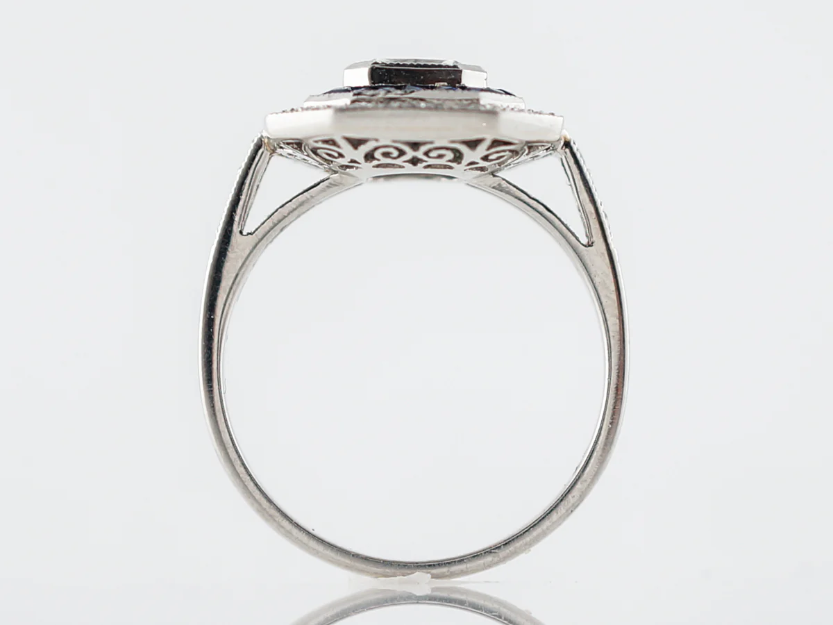 Radiant Cut Diamond & Sapphire Halo Engagement Ring - Image 4