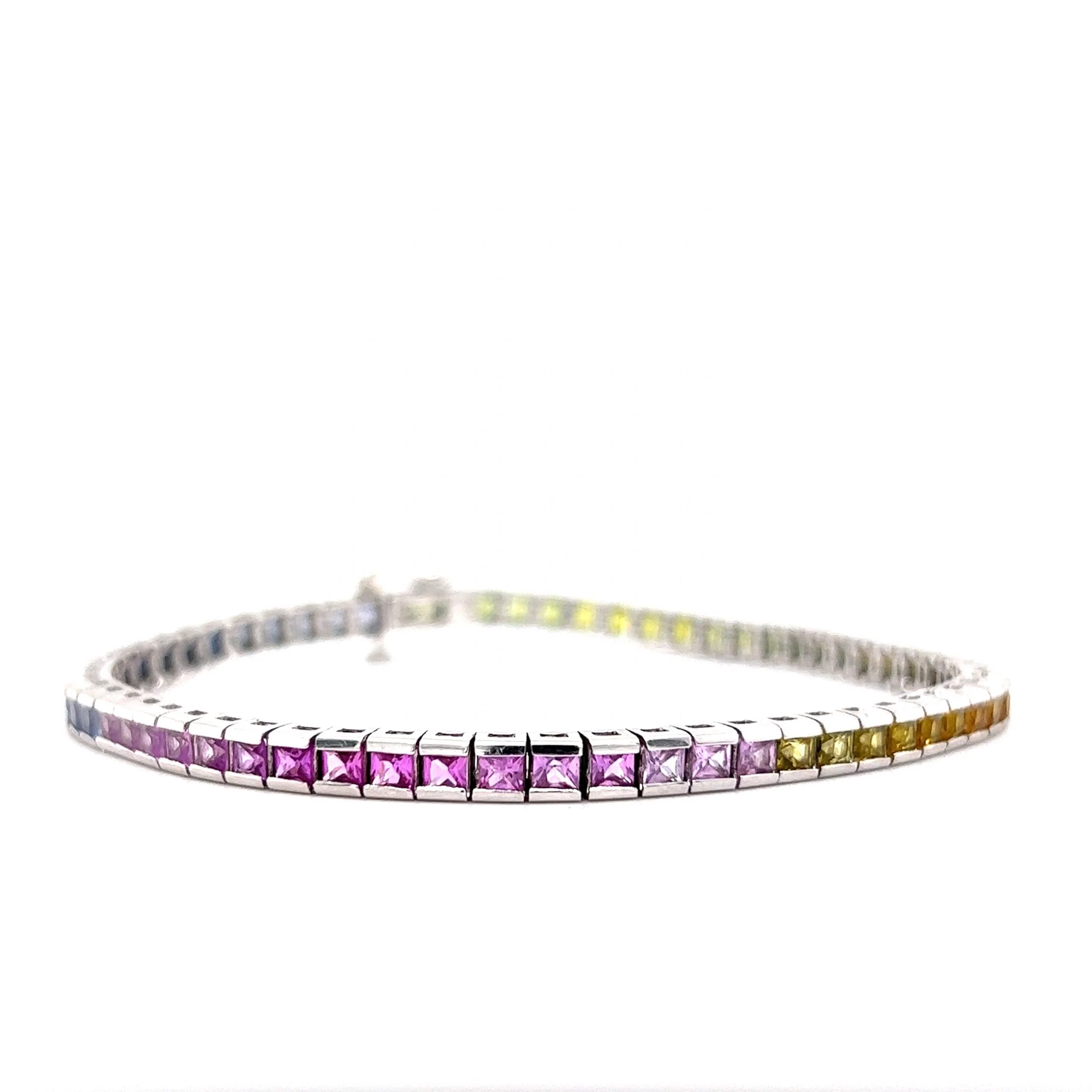 Rainbow Sapphire Tennis Bracelet in 10k White Gold - Image 3