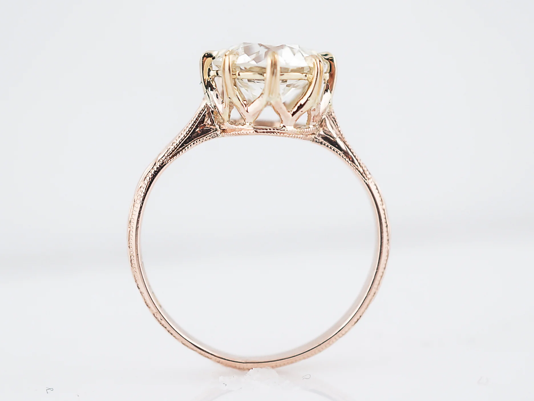Rare 1.80 Carat Victorian Rose Gold Diamond Engagement Ring - Image 4