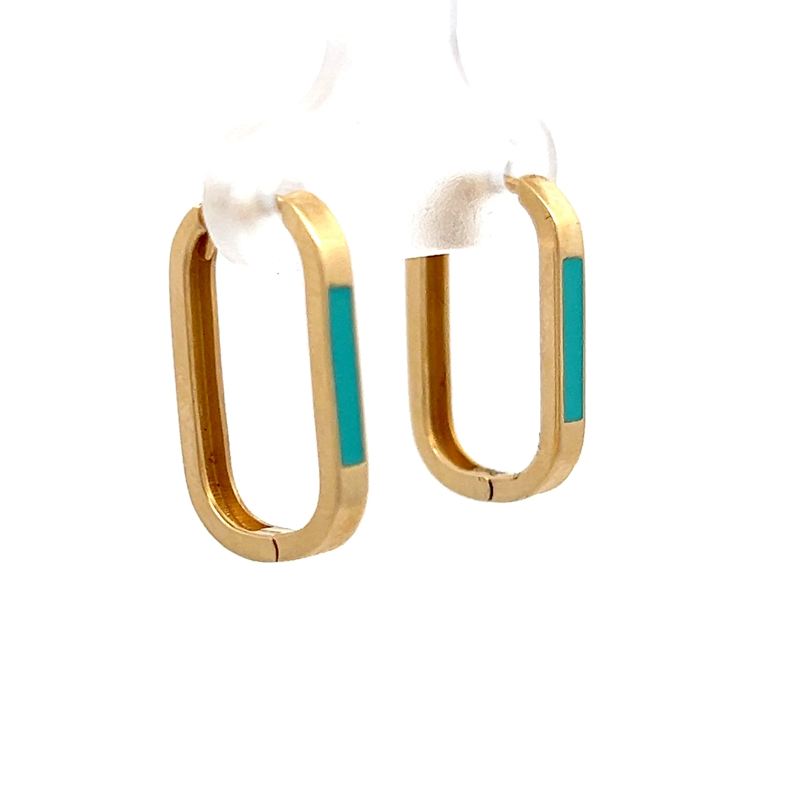 Rectangular Hoop Earrings w/ Turquoise in 14k - Image 3