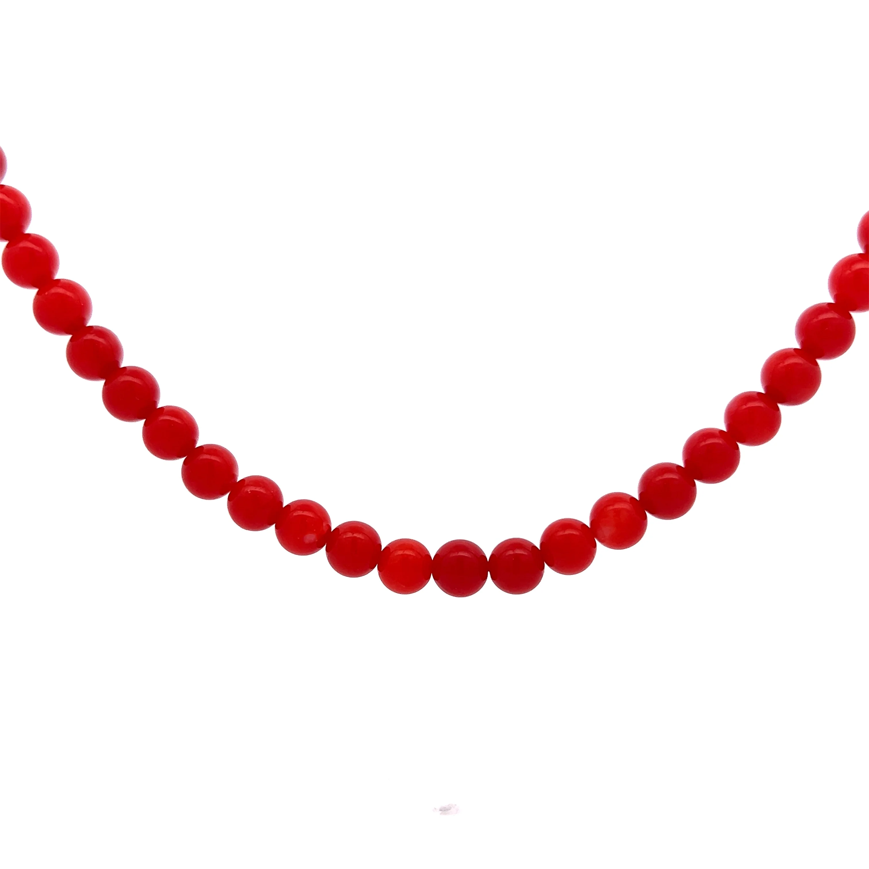 Vintage Mid-Century Red Coral Bead Necklace in 18k Yellow Gold