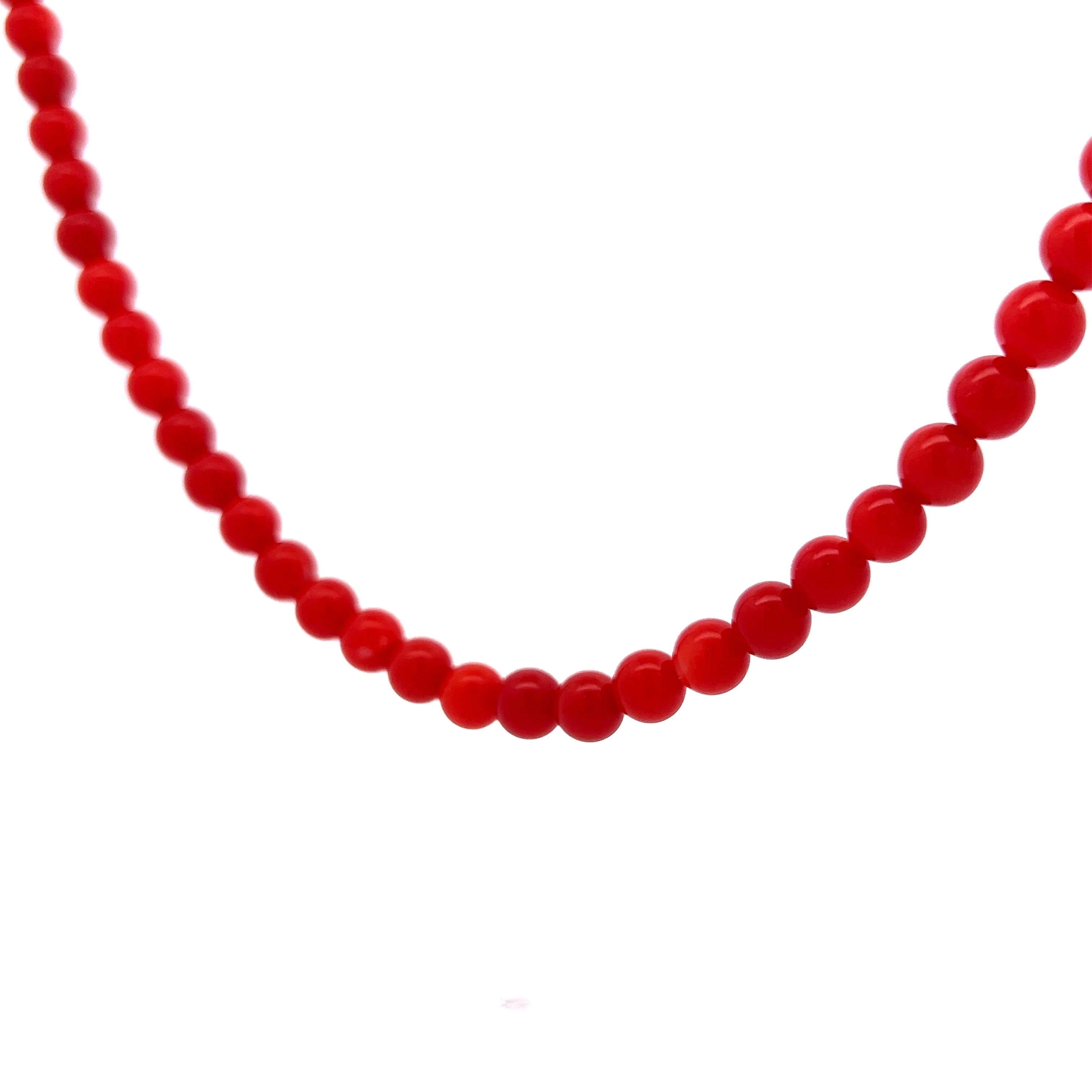 Vintage Mid-Century Red Coral Bead Necklace in 18k Yellow Gold - Image 2