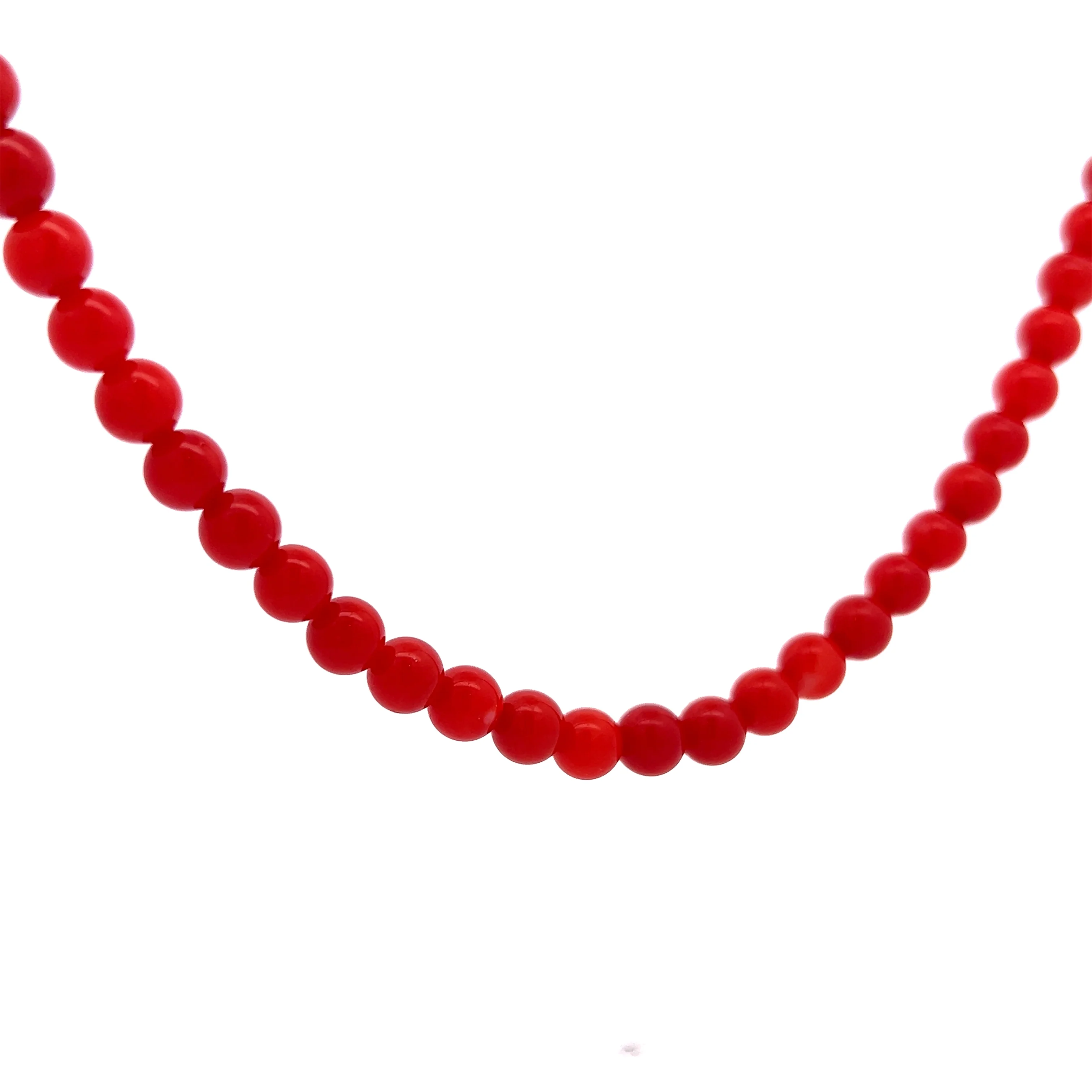 Vintage Mid-Century Red Coral Bead Necklace in 18k Yellow Gold - Image 3