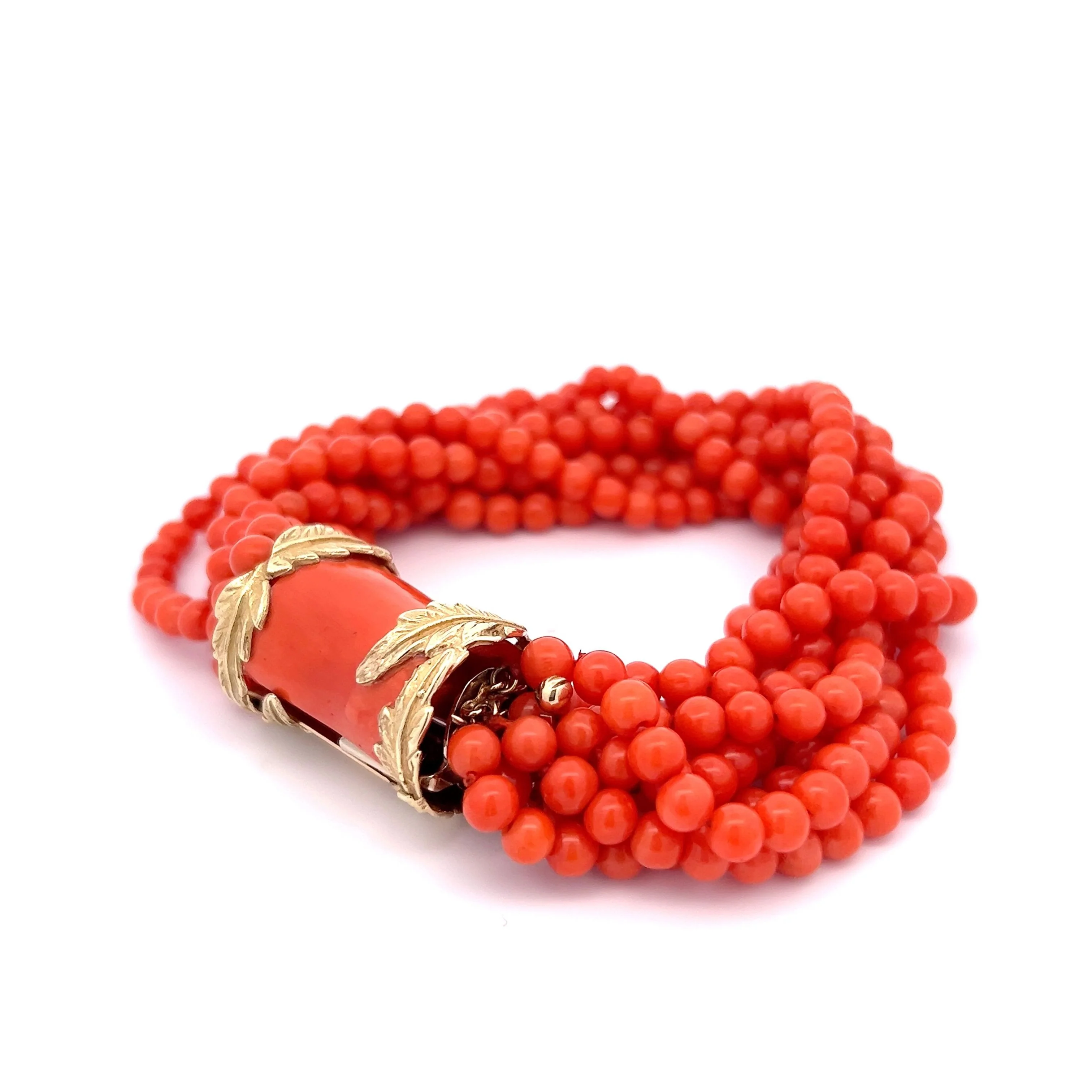 Vintage 1960's Beaded Coral Bracelet in 14k Yellow Gold - Image 2