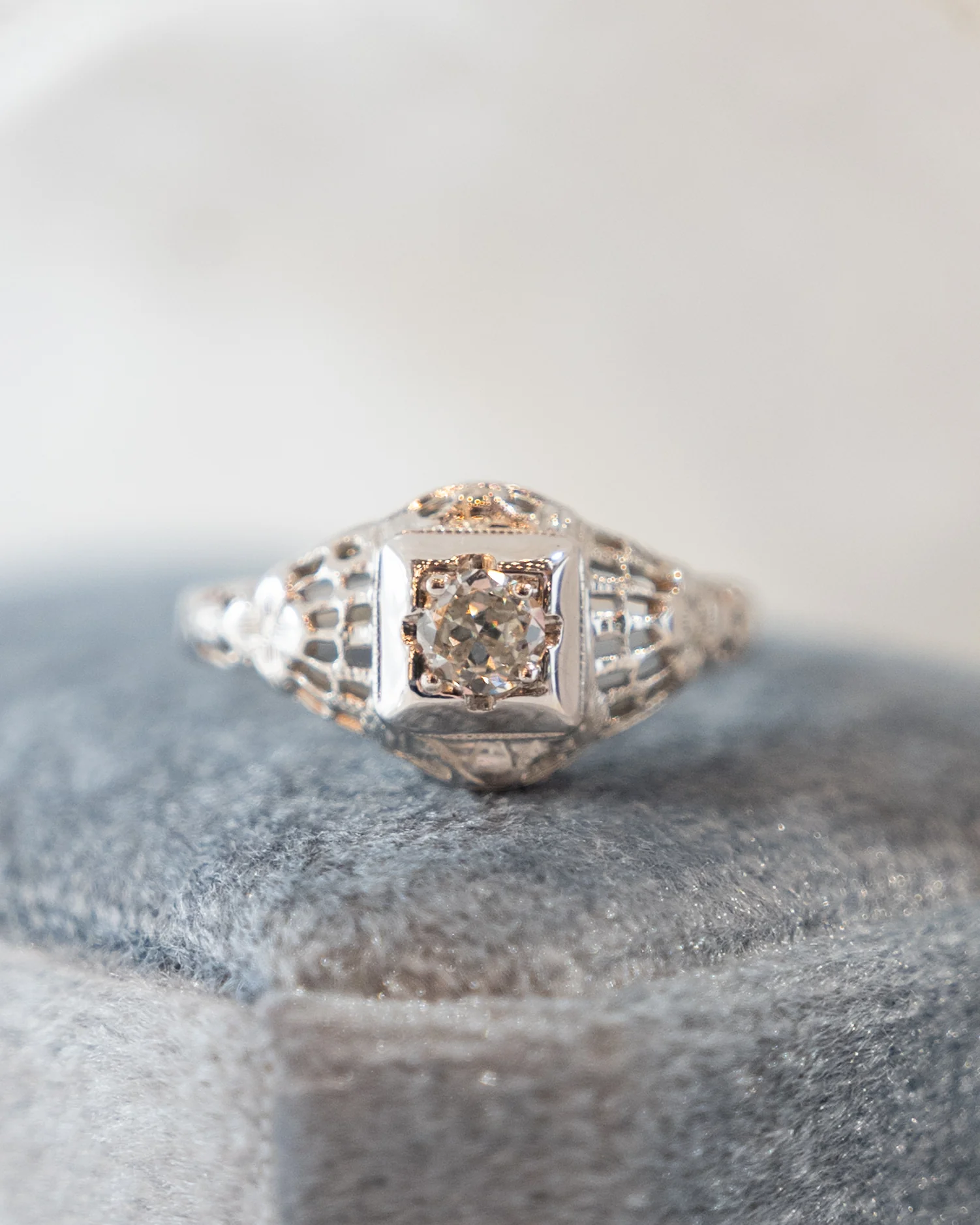 .20 Antique Deco Euro Diamond Engagement Ring 18k - Image 6