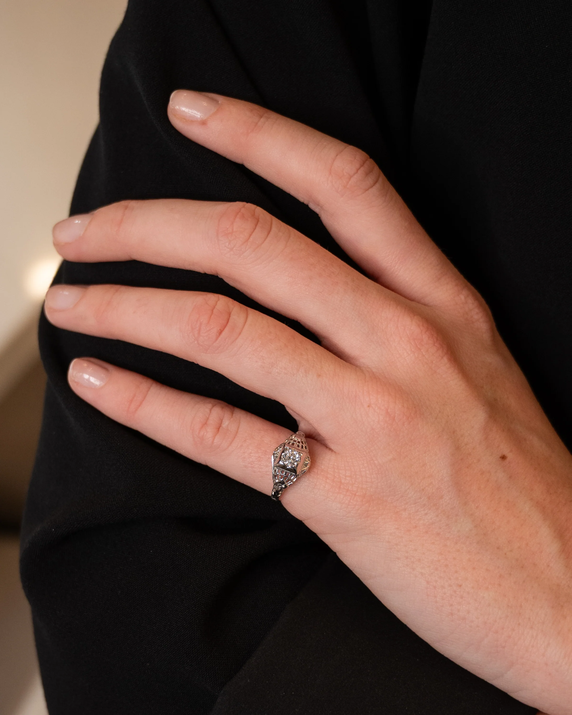 .20 Antique Deco Euro Diamond Engagement Ring 18k - Image 7