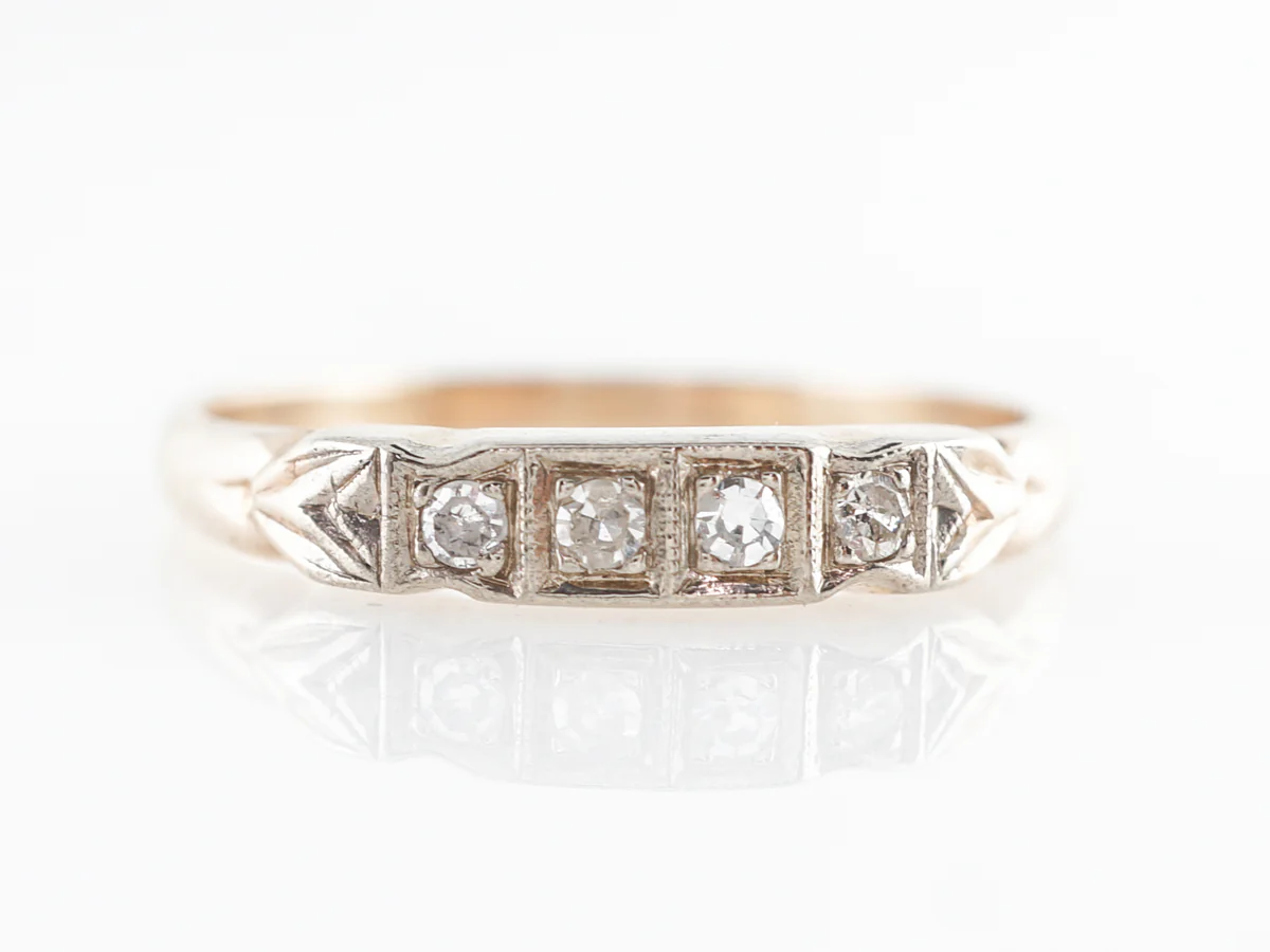 Retro 1940's Wedding Band w/ Single Cut Diamonds in 14K