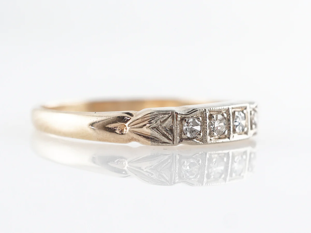 Retro 1940's Wedding Band w/ Single Cut Diamonds in 14K - Image 3