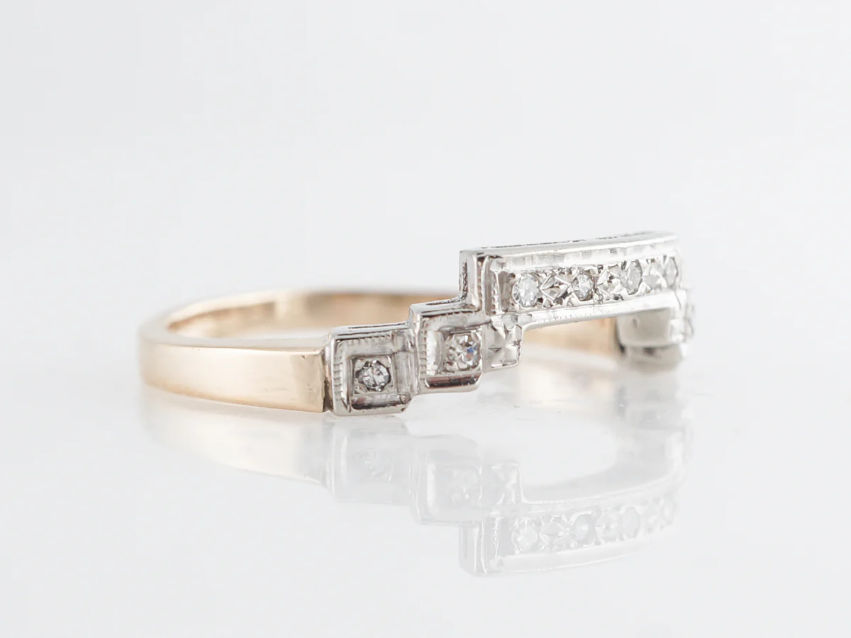 Retro Contoured Diamond Band in 14k White and Yellow Gold - Image 3