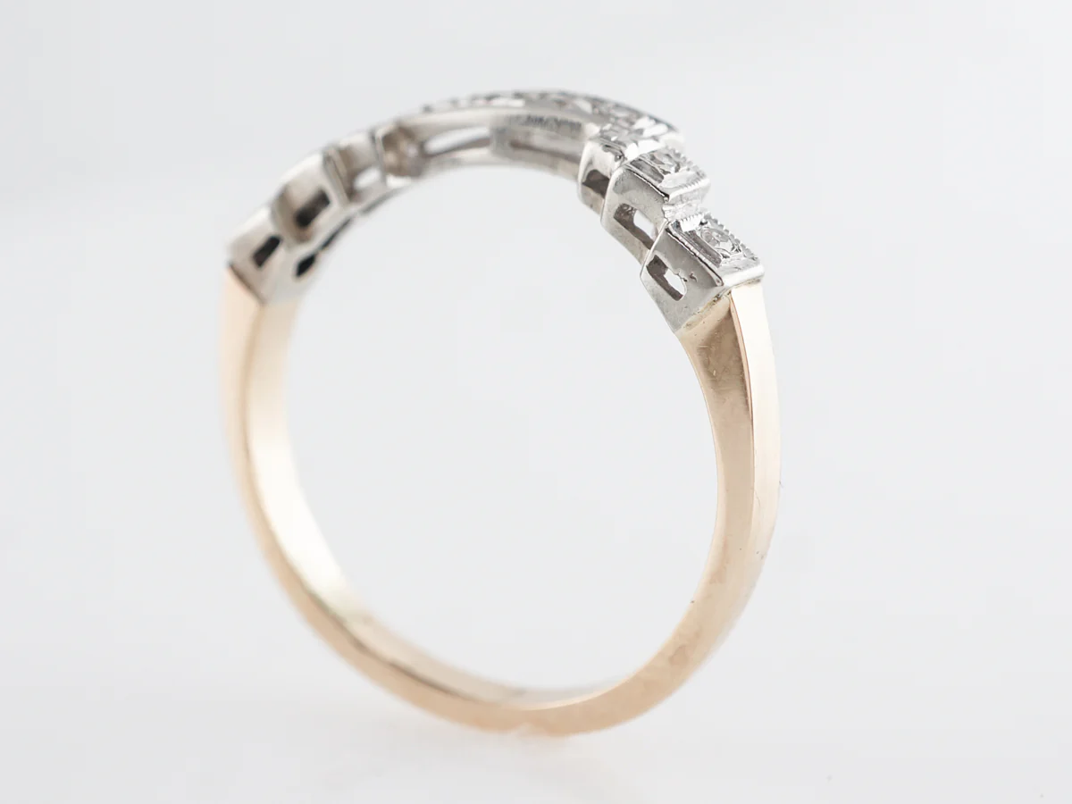 Retro Contoured Diamond Band in 14k White and Yellow Gold - Image 4