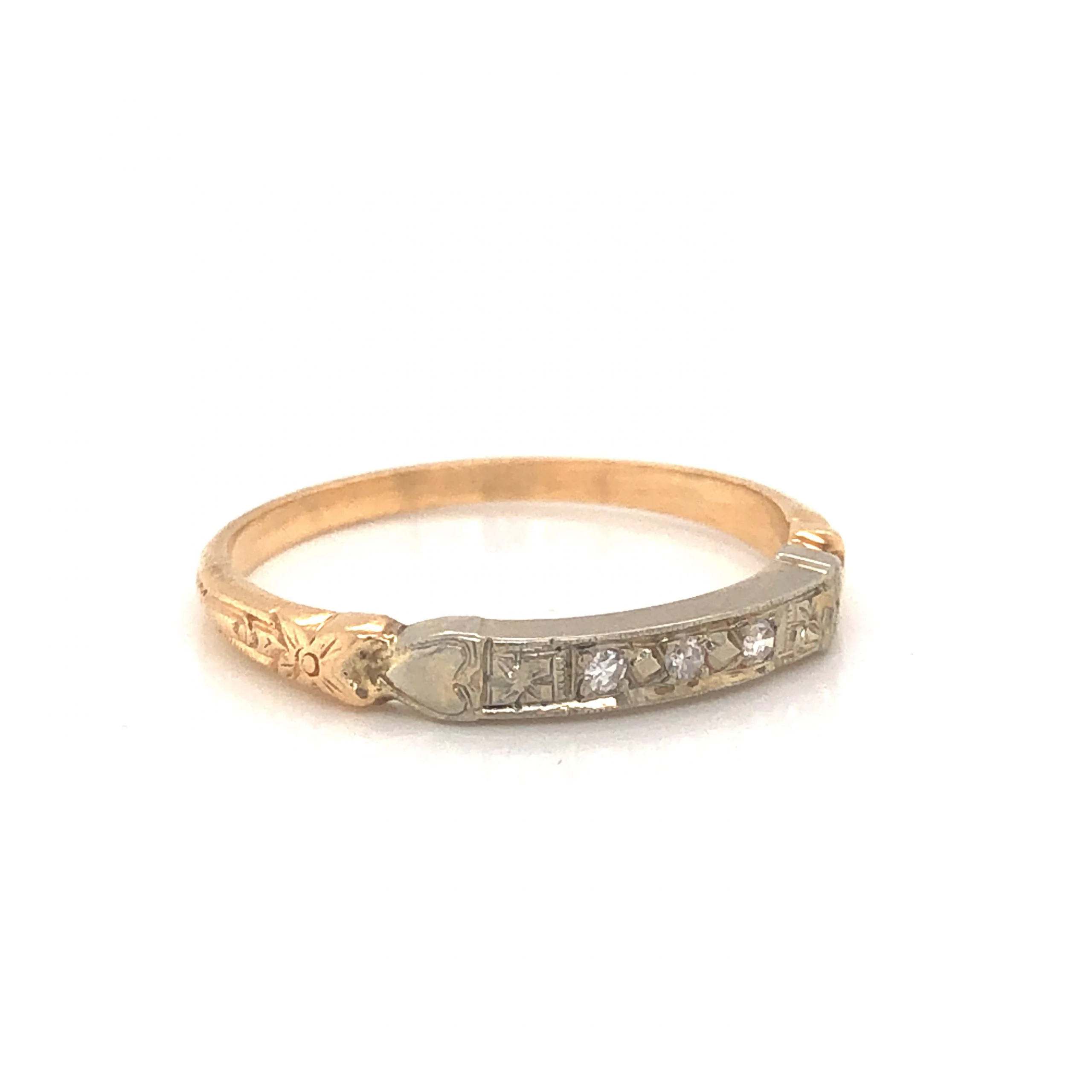 Retro Engraved Two-Toned Diamond Wedding Band in 14k & 18k - Image 3