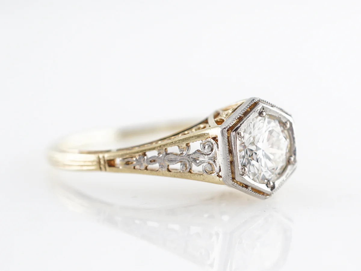 Retro Filigree Transitional Cut Diamond Engagement Ring in 14k - Image 3