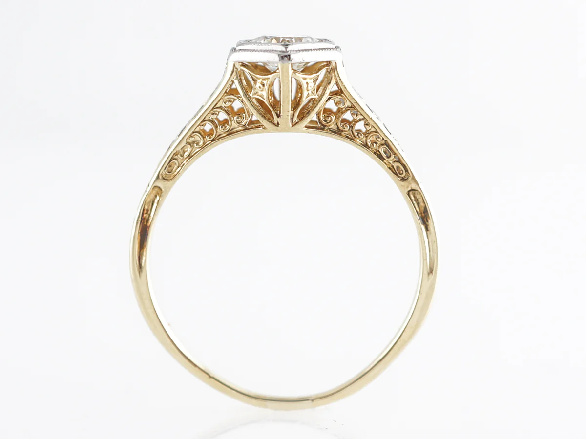 Retro Filigree Transitional Cut Diamond Engagement Ring in 14k - Image 4