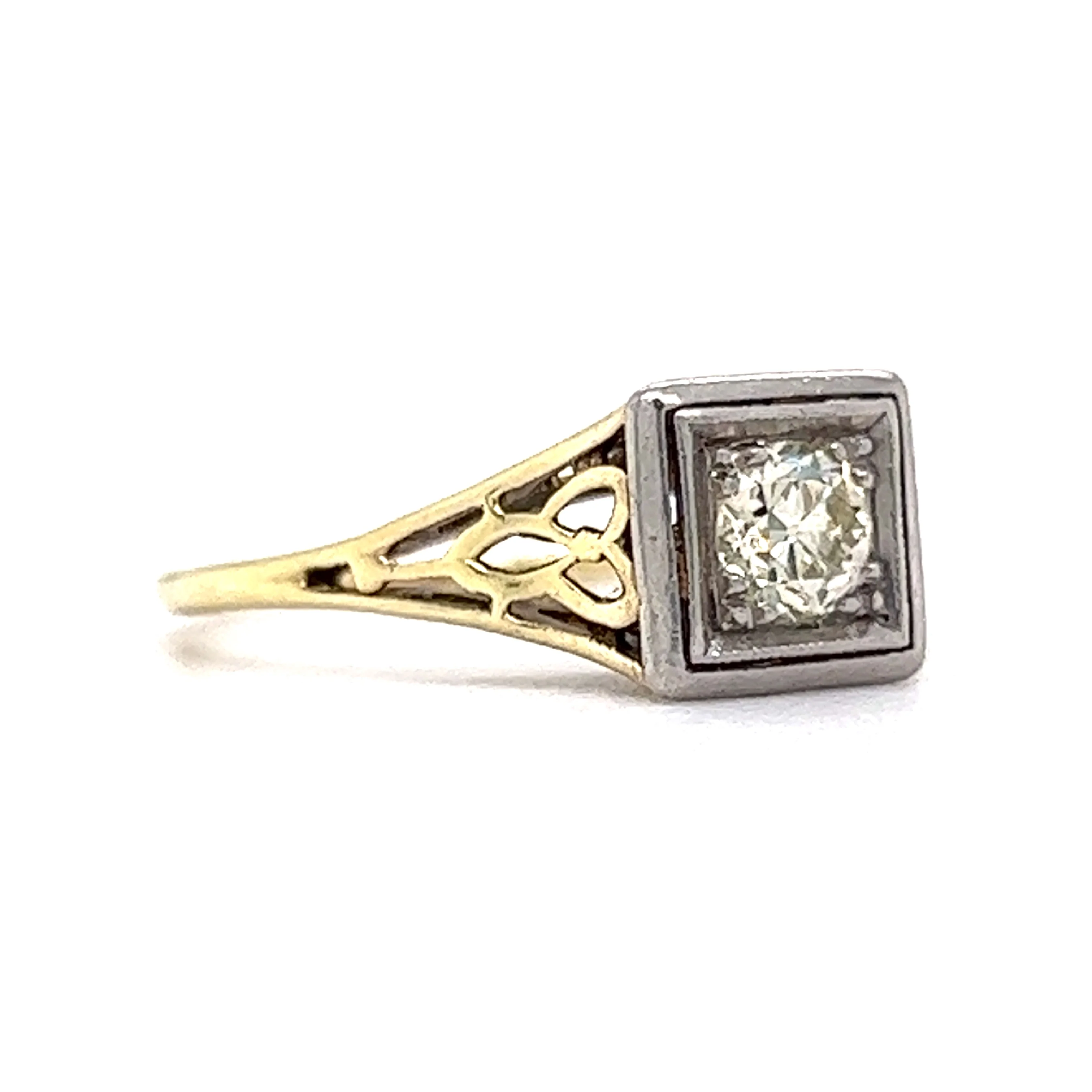 Retro Geometric Engagement Ring in 14K Yellow Gold and Platinum - Image 3