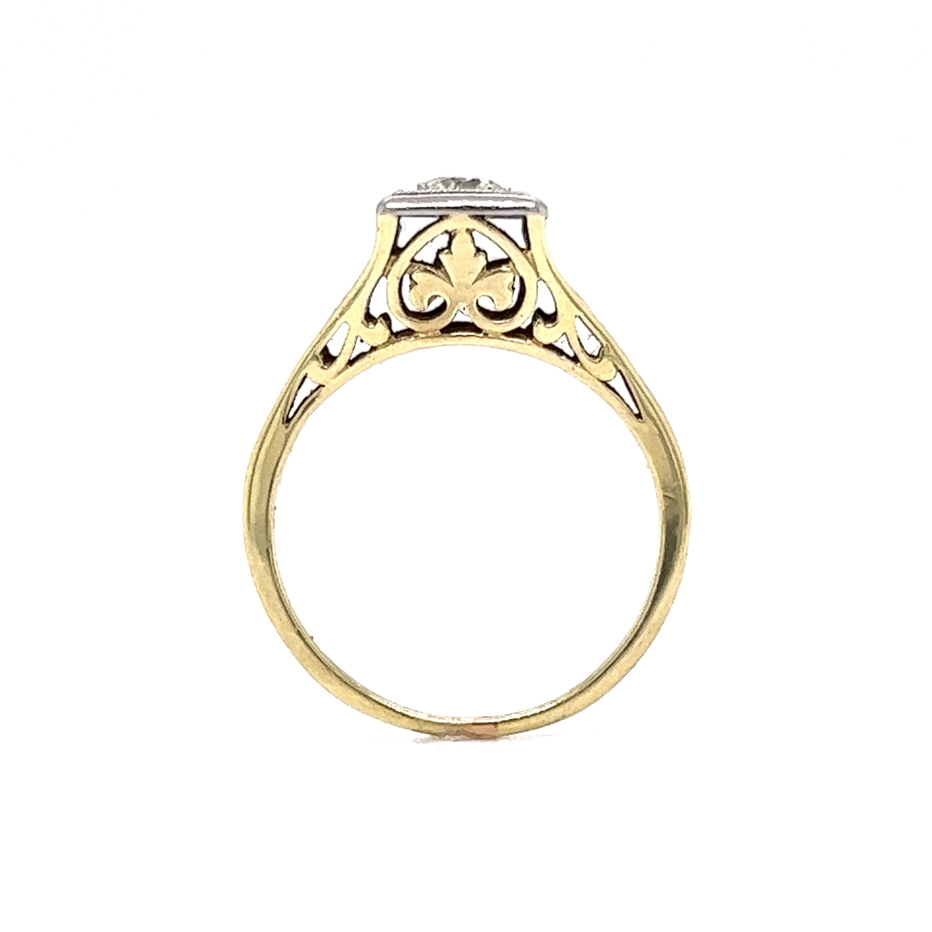 Retro Geometric Engagement Ring in 14K Yellow Gold and Platinum - Image 4