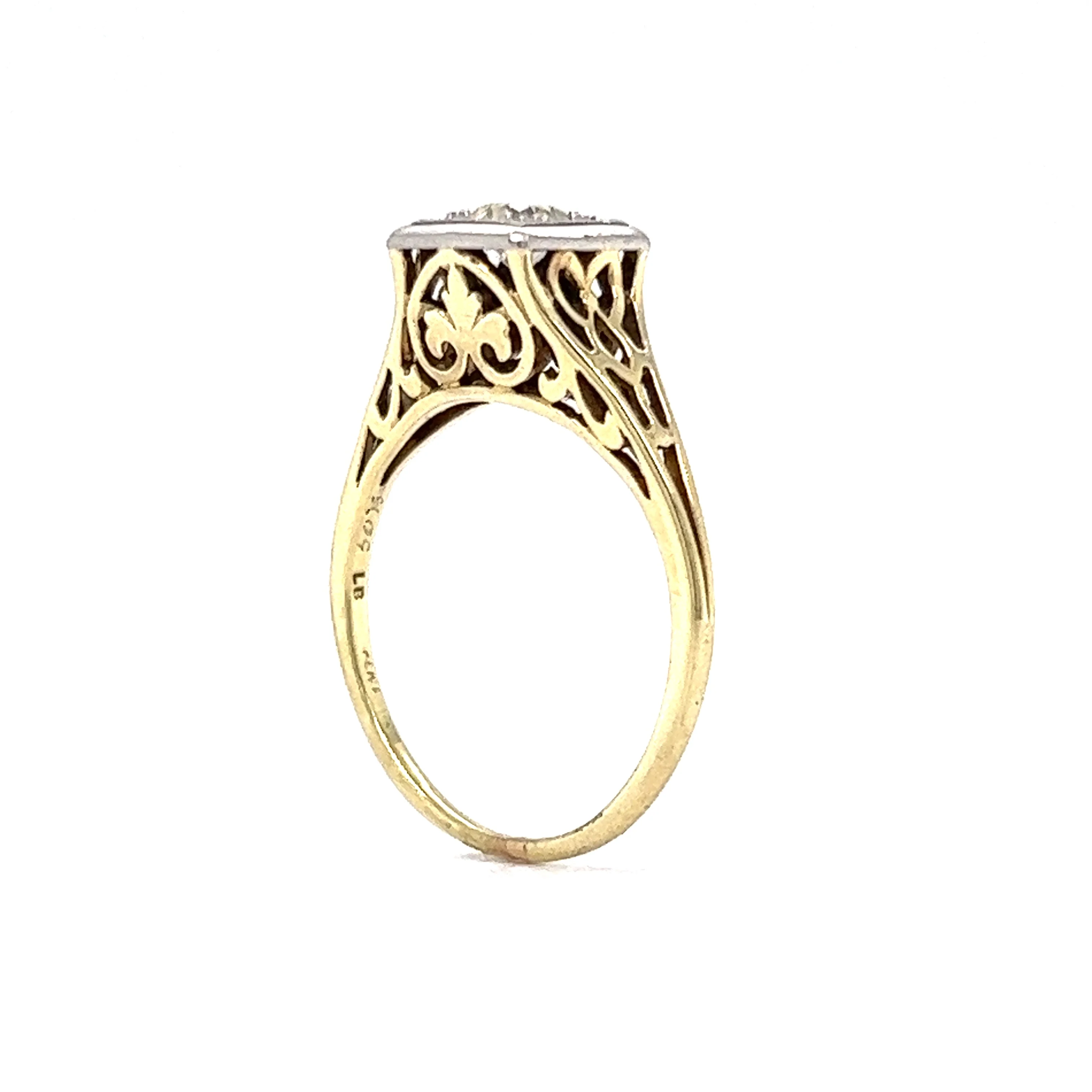 Retro Geometric Engagement Ring in 14K Yellow Gold and Platinum - Image 5