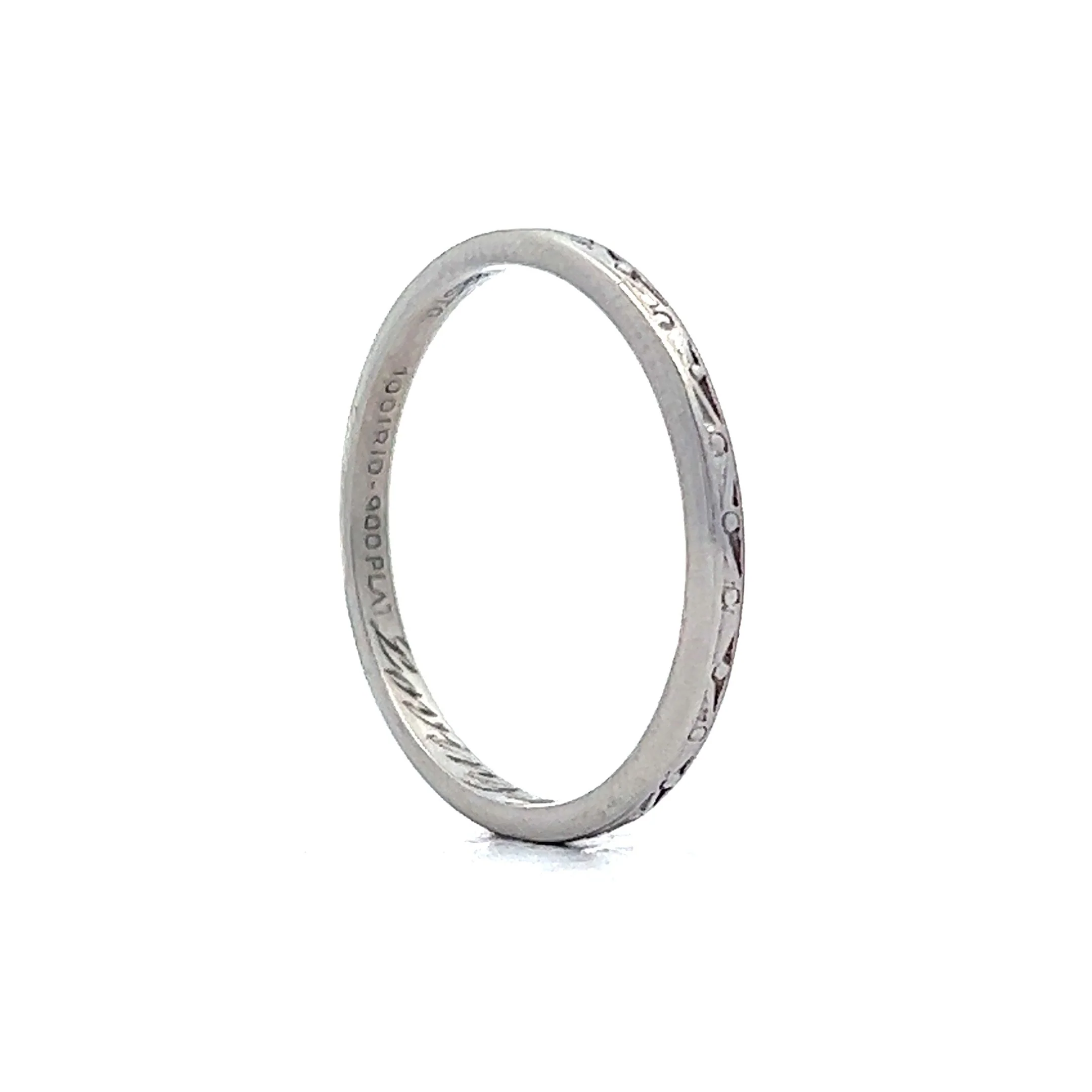 Retro Geometric Engraved Wedding Band in Platinum - Image 5