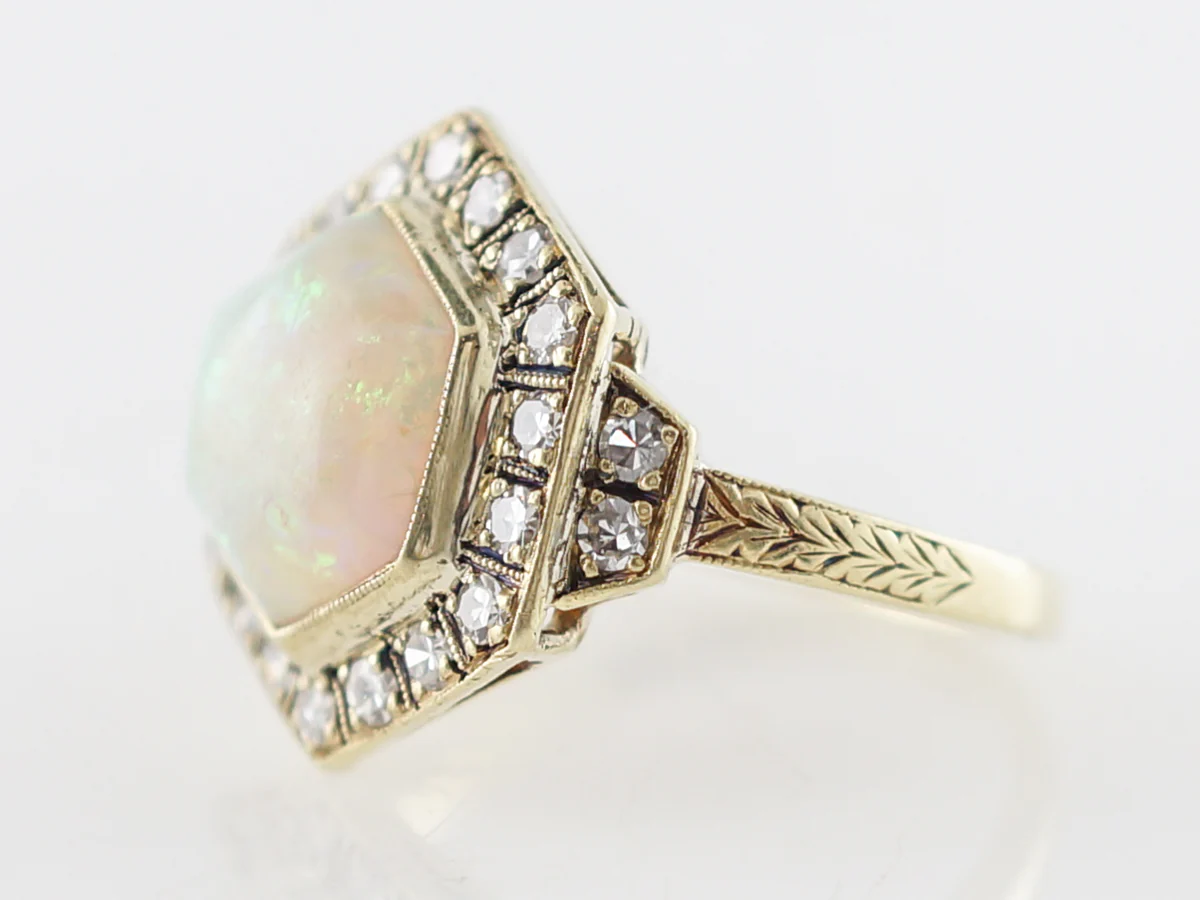Retro Opal Right Hand Ring w/ Diamonds in Yellow Gold - Image 2