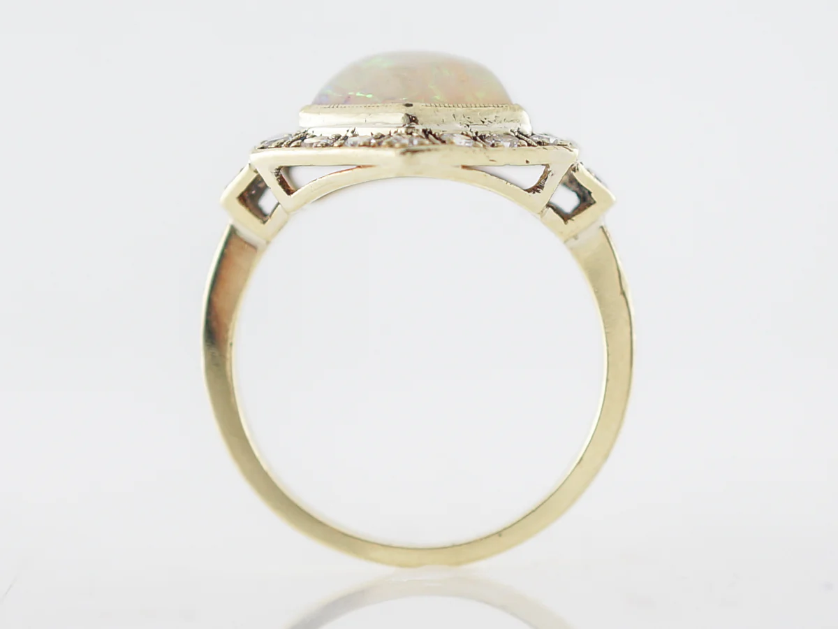 Retro Opal Right Hand Ring w/ Diamonds in Yellow Gold - Image 4