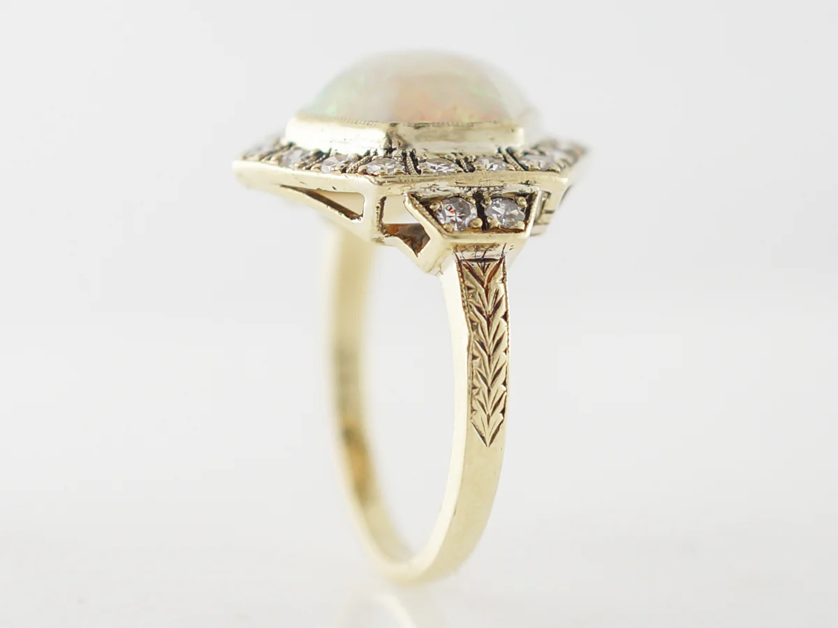 Retro Opal Right Hand Ring w/ Diamonds in Yellow Gold - Image 5