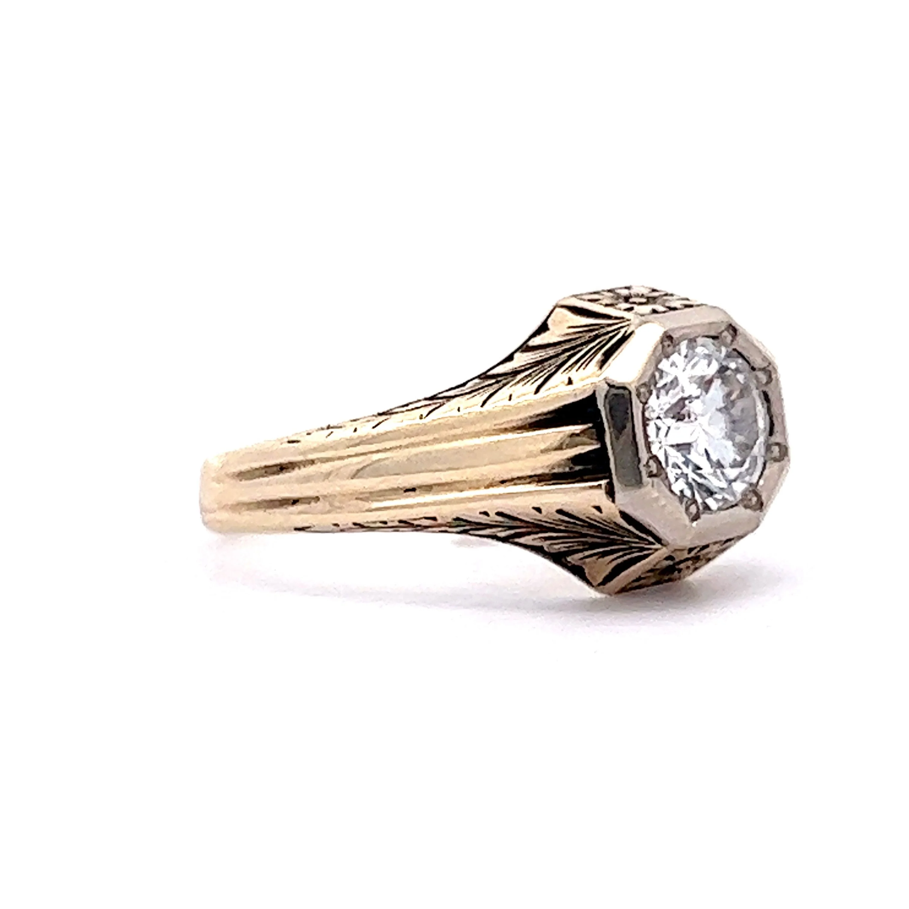 Retro Orange Blossom Diamond Engagement Ring in 14k Yellow Gold - Image 3