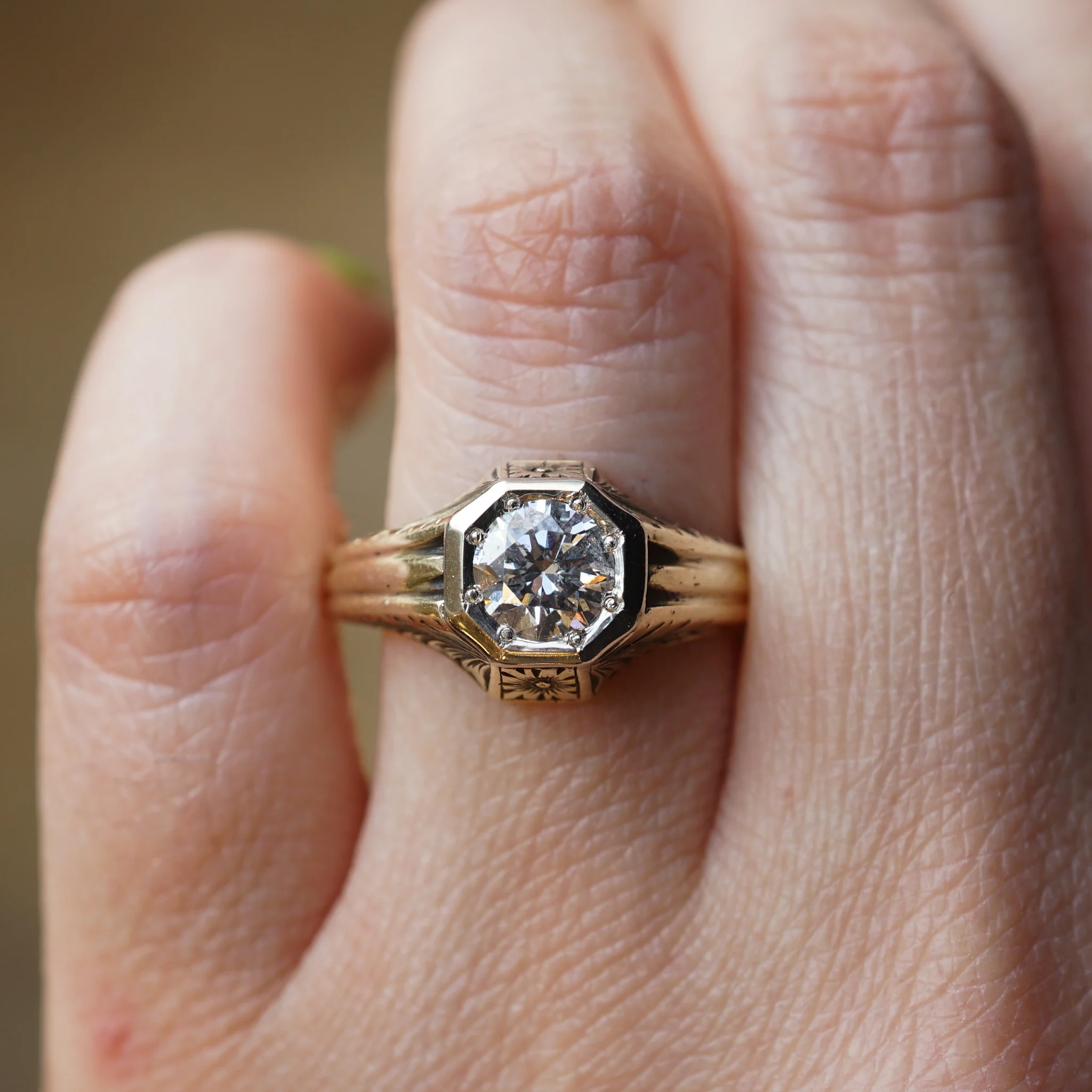 Retro Orange Blossom Diamond Engagement Ring in 14k Yellow Gold - Image 6