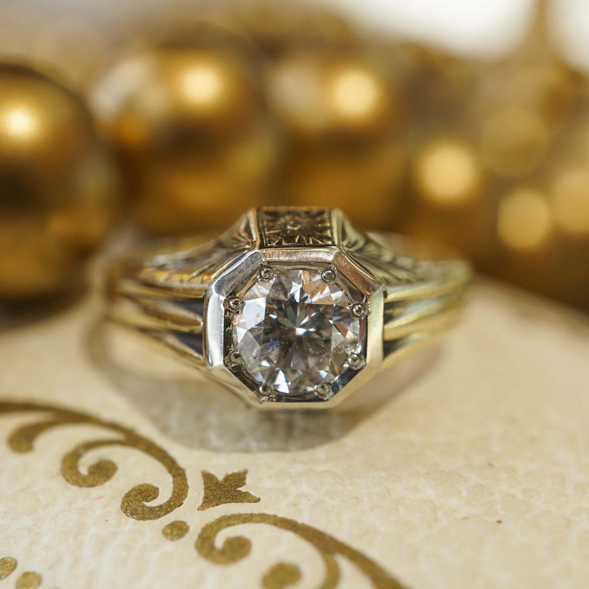 Retro Orange Blossom Diamond Engagement Ring in 14k Yellow Gold - Image 7