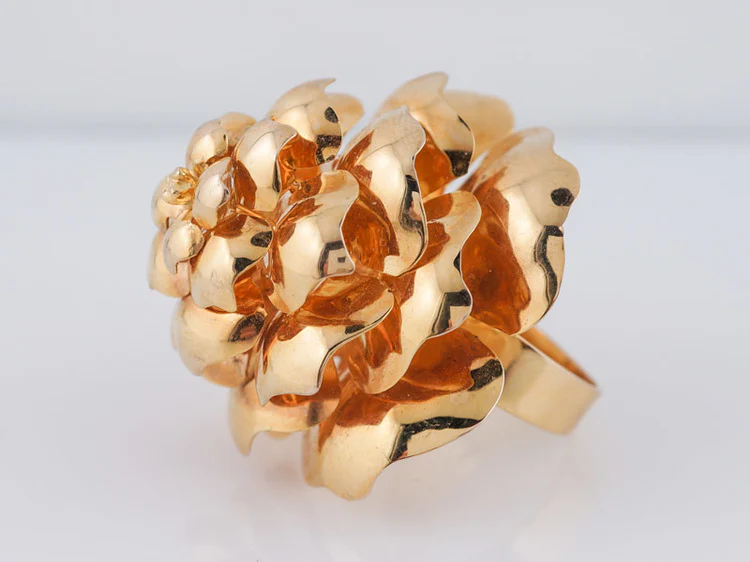 Retro Pine Cone Right Hand Ring in 14k Yellow Gold - Image 2