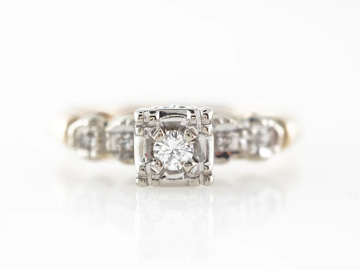 Retro Round Brilliant & Single Cut Diamond Engagement Ring