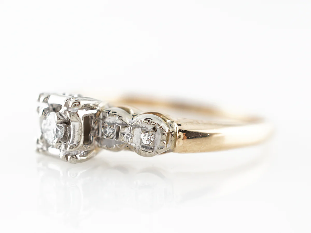 Retro Round Brilliant & Single Cut Diamond Engagement Ring - Image 2