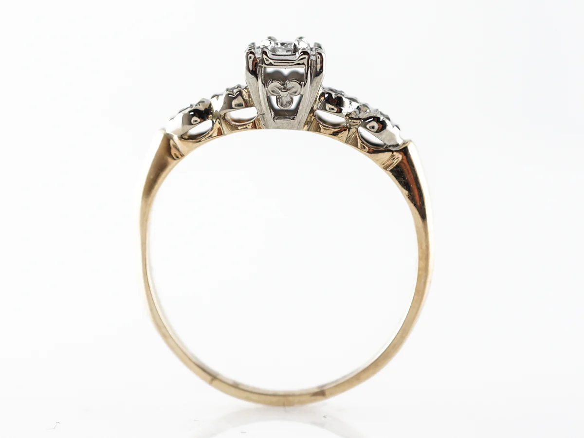 Retro Round Brilliant & Single Cut Diamond Engagement Ring - Image 4