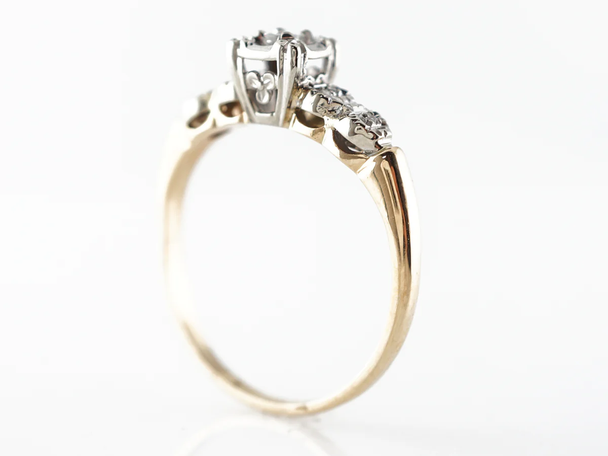 Retro Round Brilliant & Single Cut Diamond Engagement Ring - Image 5