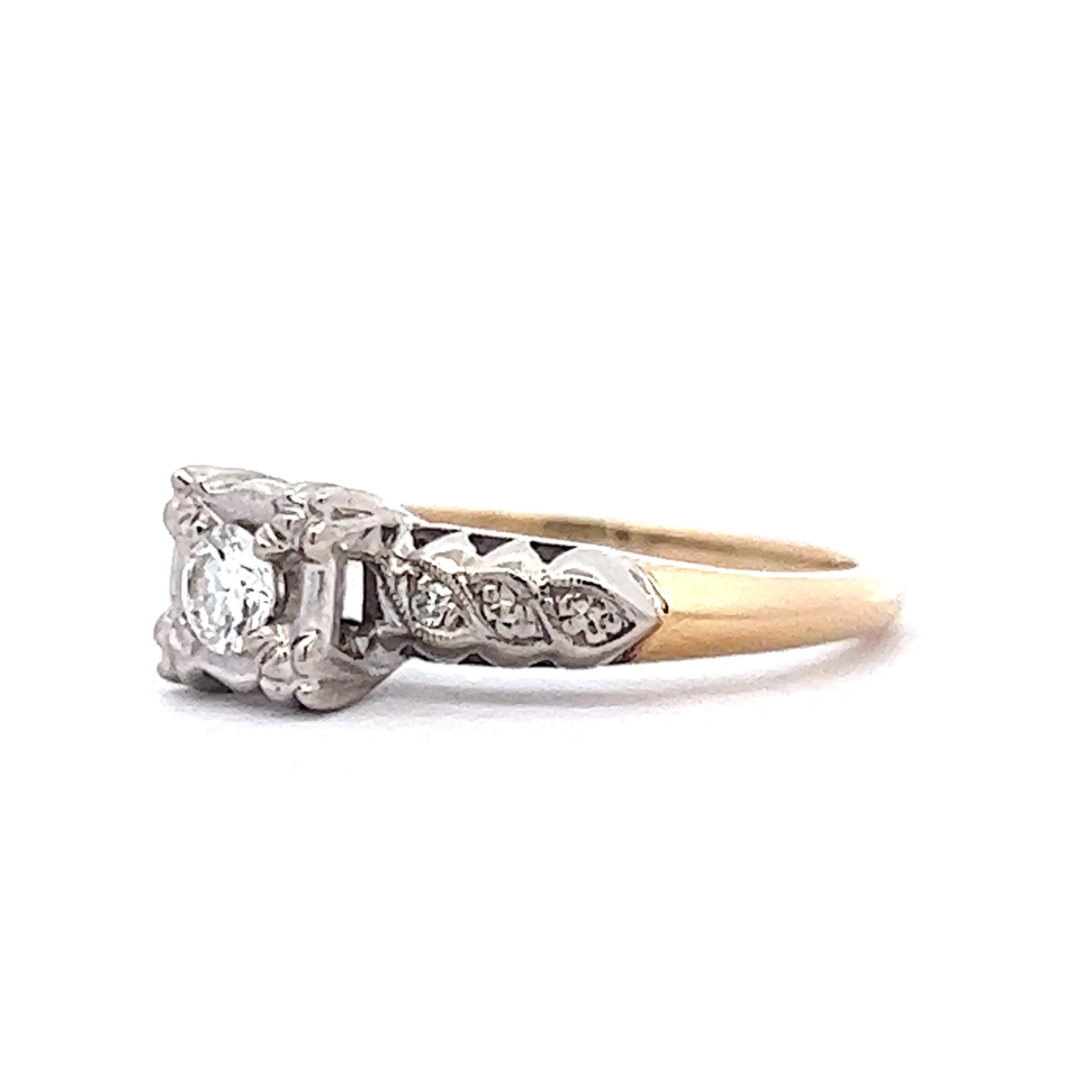 Retro Round Diamond Engagement Ring in 14K Yellow Gold - Image 2